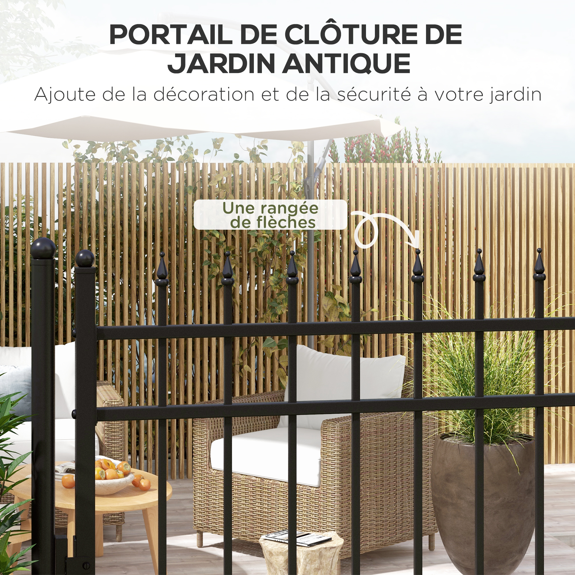 Portillon De Jardin Outsunny Acier Galvanisé 107x204cm - Avec Serrure Et Poignée Noir