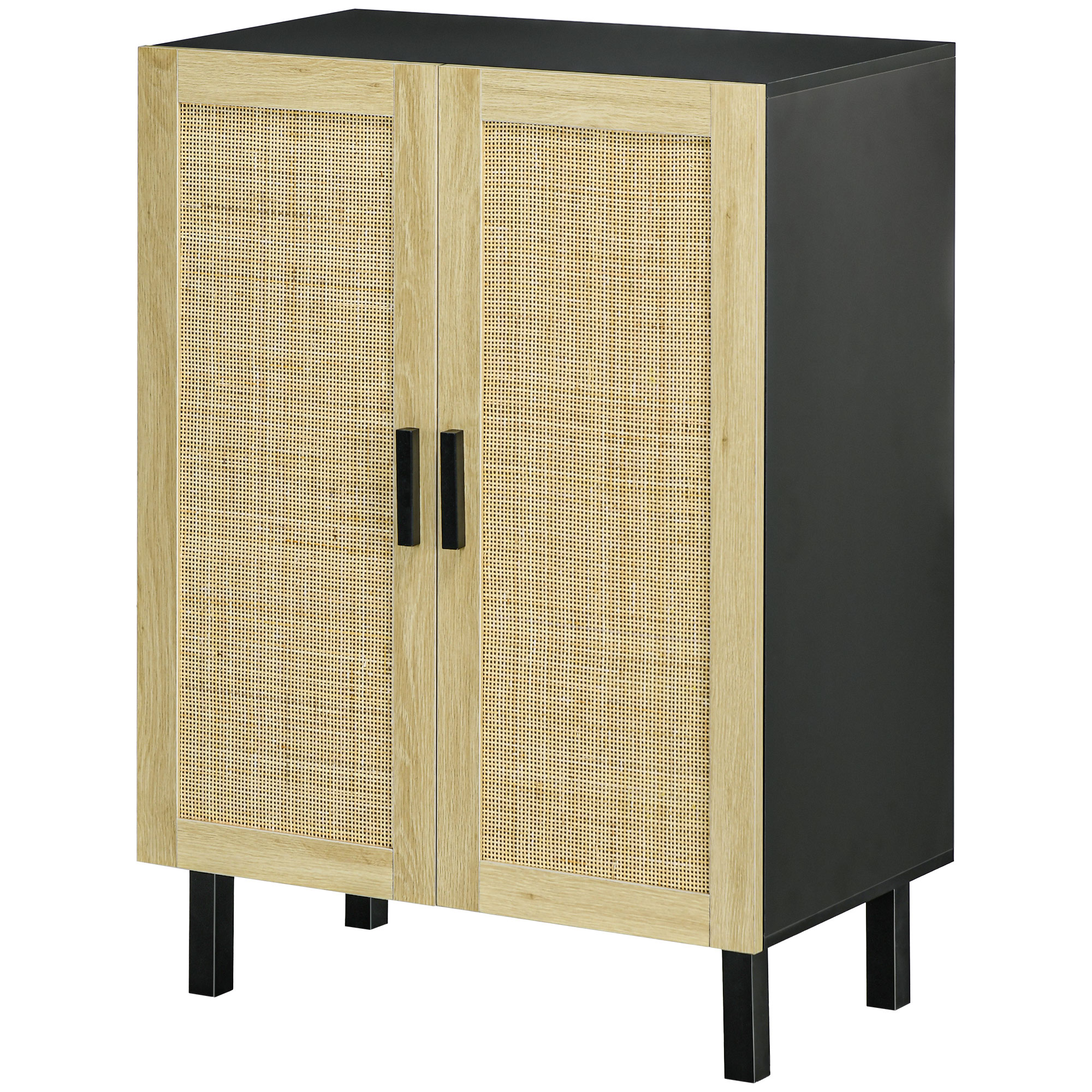 HOMCOM Buffet haut meuble de rangement design bohème double portes avec 3 étagères en cannage - 73 x 41 x 102 cm