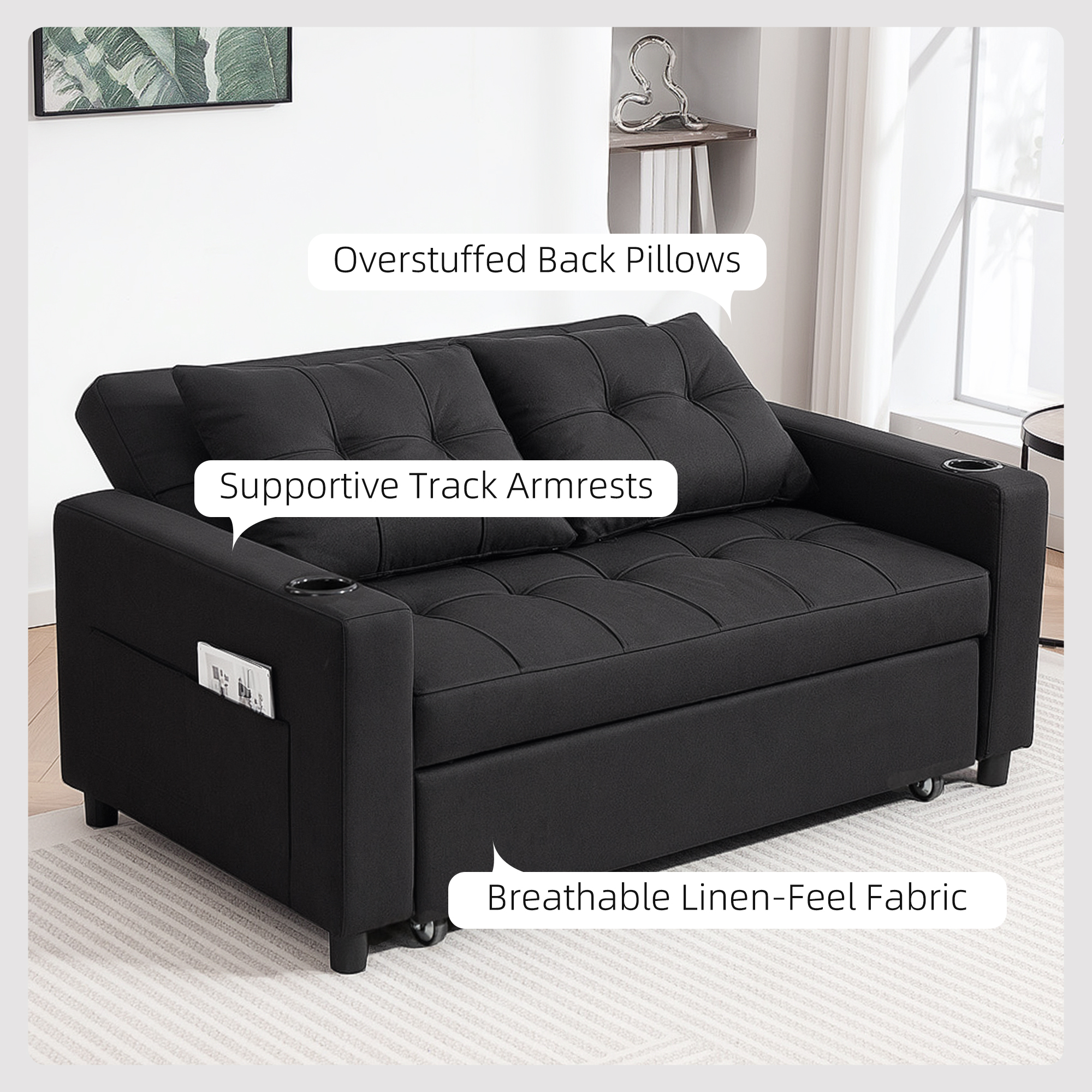 HOMCOM Two-Seater Pull-Out Sofa Bed Black 6