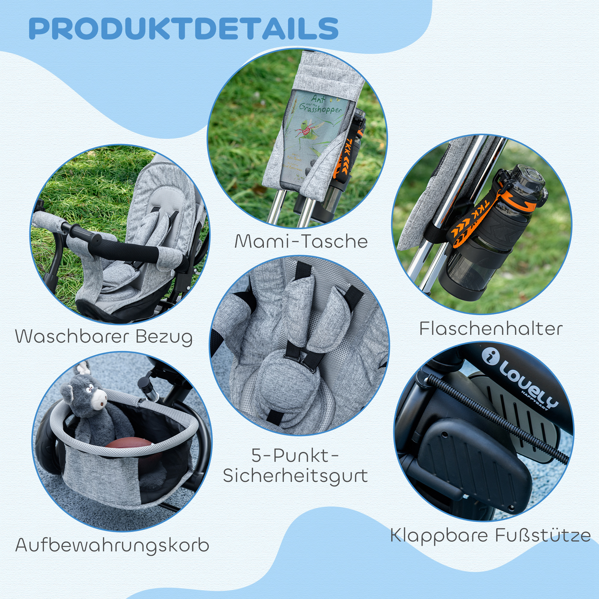 Laste kolmerattaline, lastejalgratas, tagumine korv, topsihoidja, päikesesirm, metall, hall