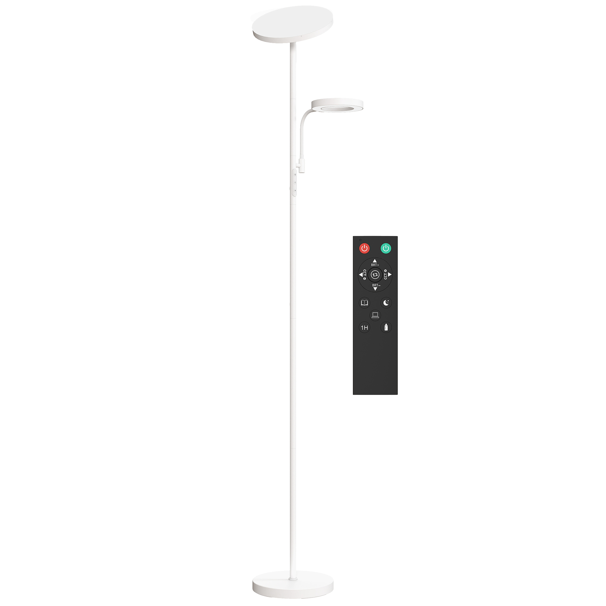 HOMCOM Lámpara de Pie LED Regulable 42W con Control Remoto y Táctil Temperatura de Color y Brillo Ajustable Blanco