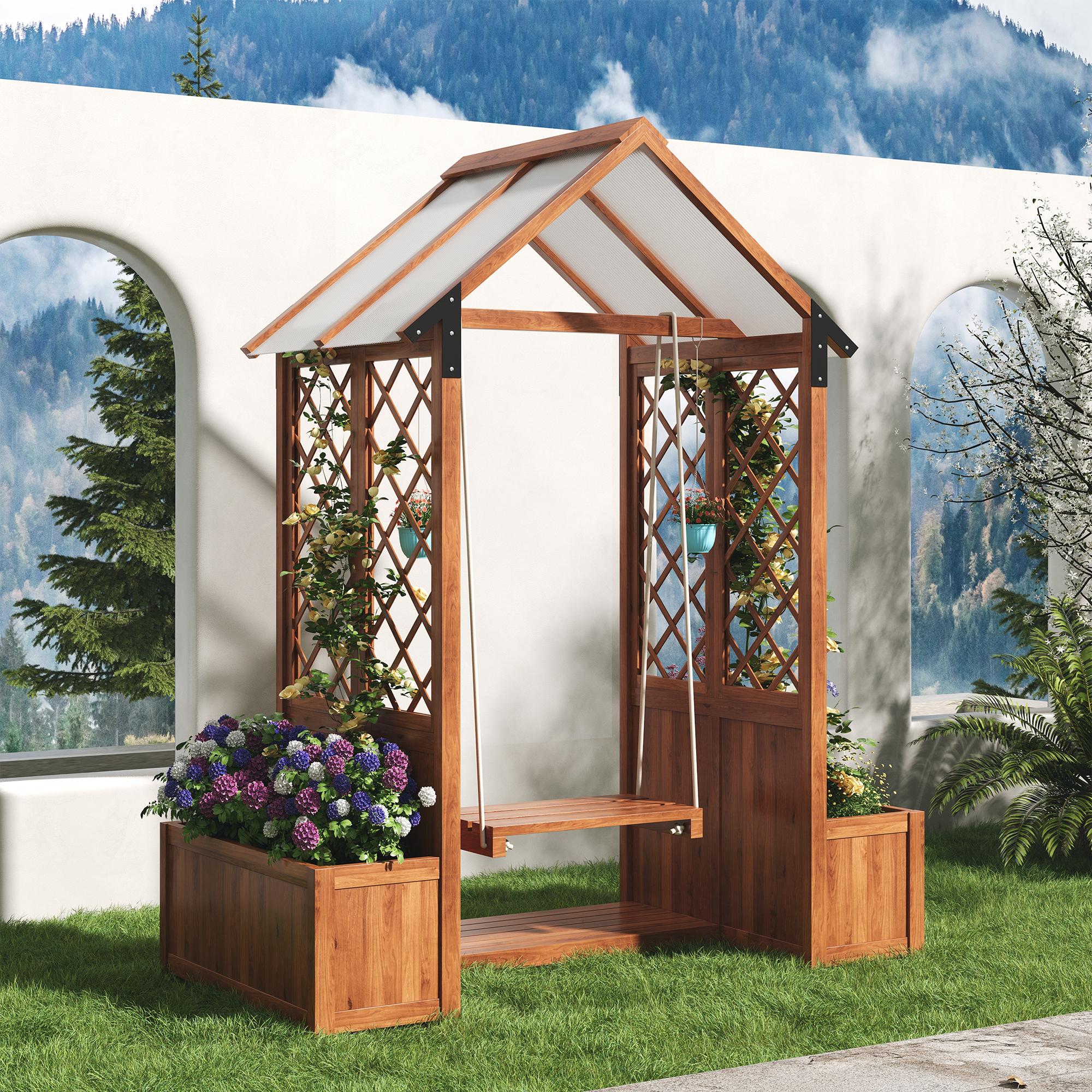 Plantenbak met klimrek en schommel voor tuin en terras, bruin | Aosom Netherlands