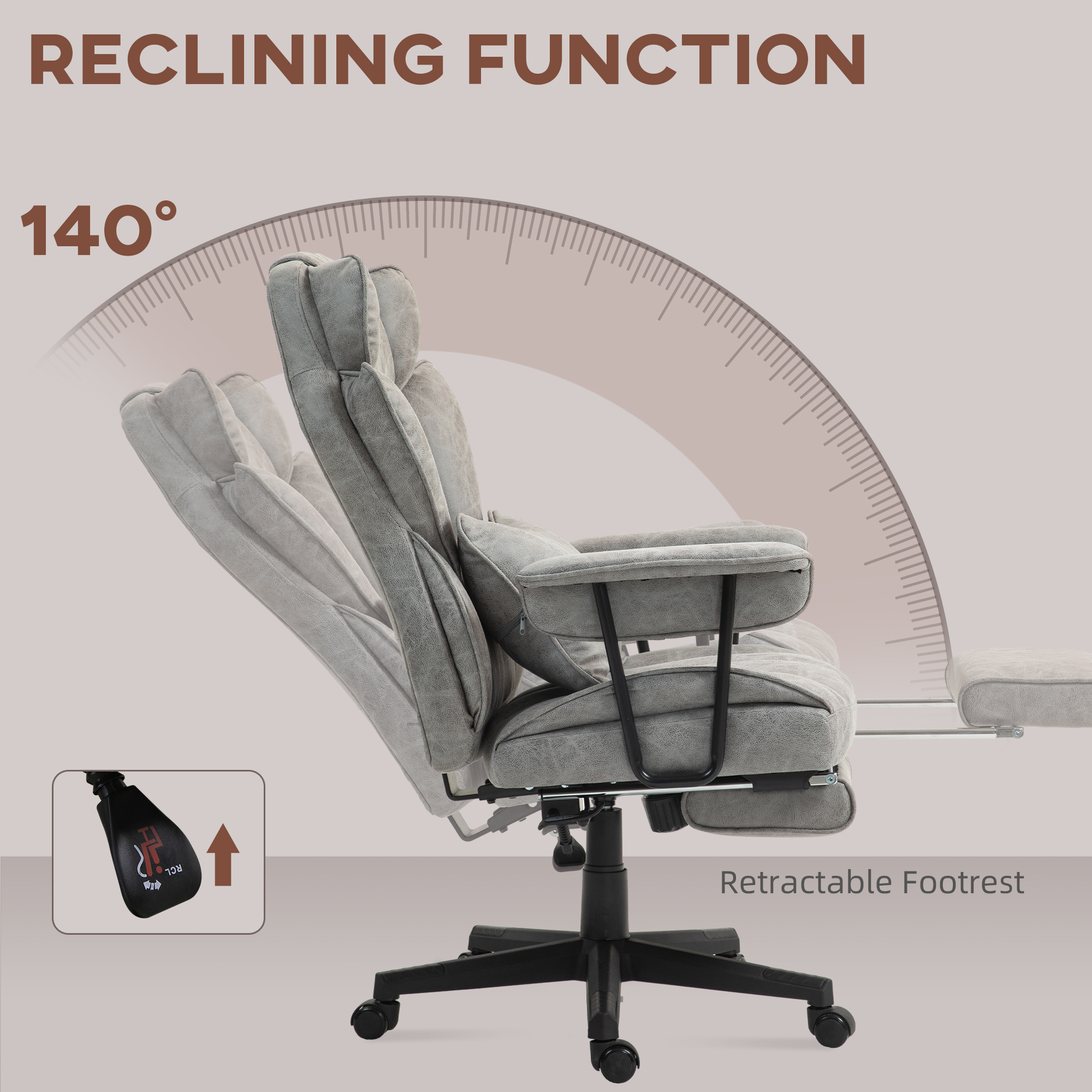 HOMCOM Office Chair with 6 Point Massage and Heat, Ergonomic Desk Chair with Foot Rest, Lumbar Support, Reclining Function and Wide Seat, Height-Adjustable High Back Swivel Rolling for Home, Grey 7