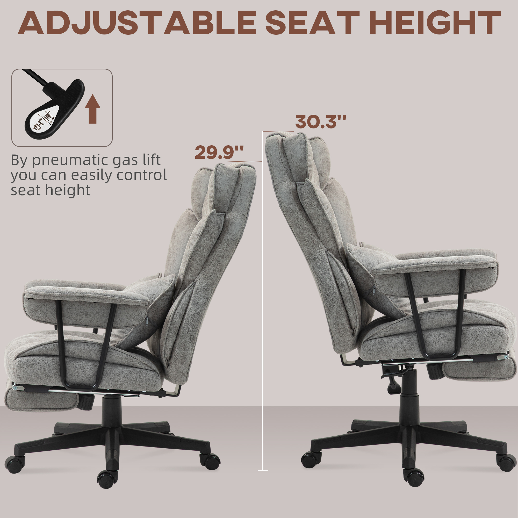 HOMCOM Office Chair with 6 Point Massage and Heat, Ergonomic Desk Chair with Foot Rest, Lumbar Support, Reclining Function and Wide Seat, Height-Adjustable High Back Swivel Rolling for Home, Grey 8