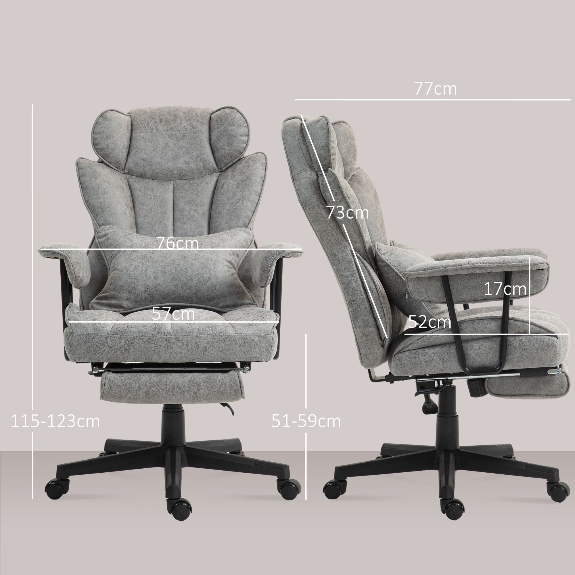 HOMCOM Office Chair with 6 Point Massage and Heat, Ergonomic Desk Chair with Foot Rest, Lumbar Support, Reclining Function and Wide Seat, Height-Adjustable High Back Swivel Rolling for Home, Grey 3