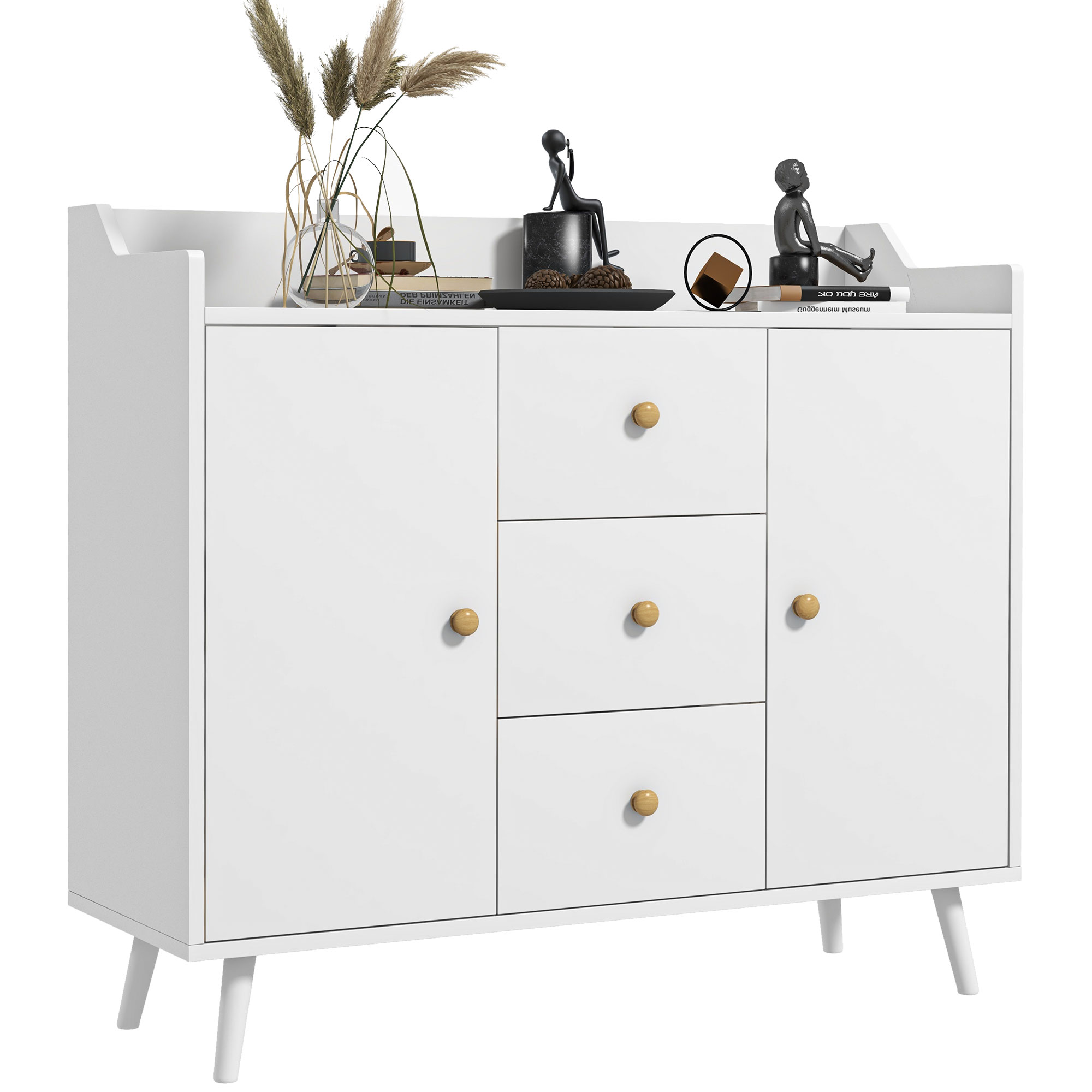 Image of HOMCOM Crossoenza Moderna in Legno con 3 Cassetti e 2 Armadietti a 2 Livelli, 90x32x80 cm, Bianco Aosom Italy006