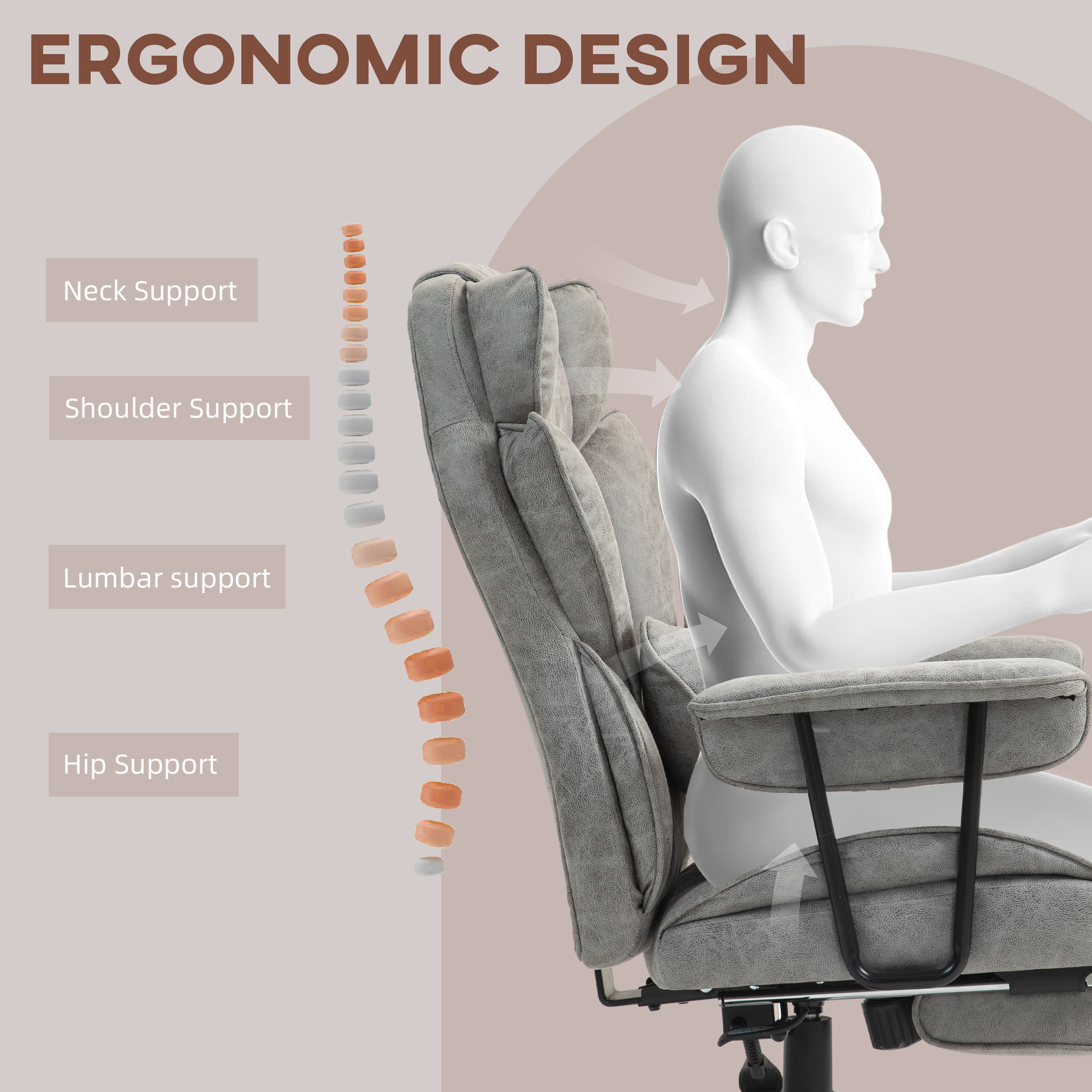 HOMCOM Office Chair with 6 Point Massage and Heat, Ergonomic Desk Chair with Foot Rest, Lumbar Support, Reclining Function and Wide Seat, Height-Adjustable High Back Swivel Rolling for Home, Grey 6