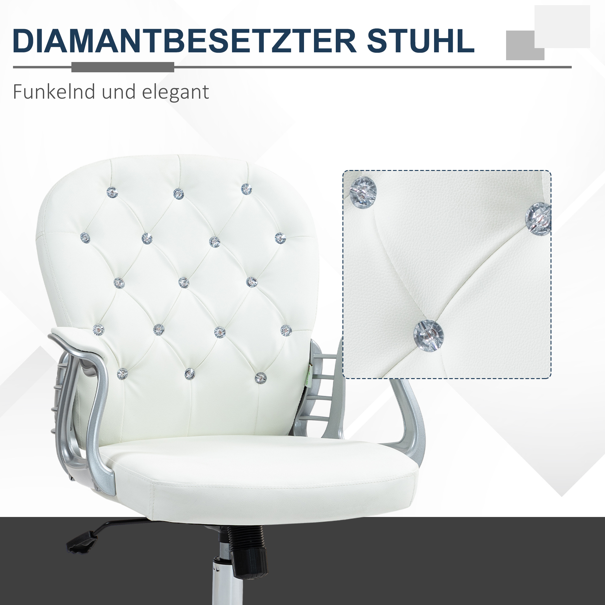 Kontoritool, ergonoomiline lauatool käetugedega, polsterdatud seljatugi, valge