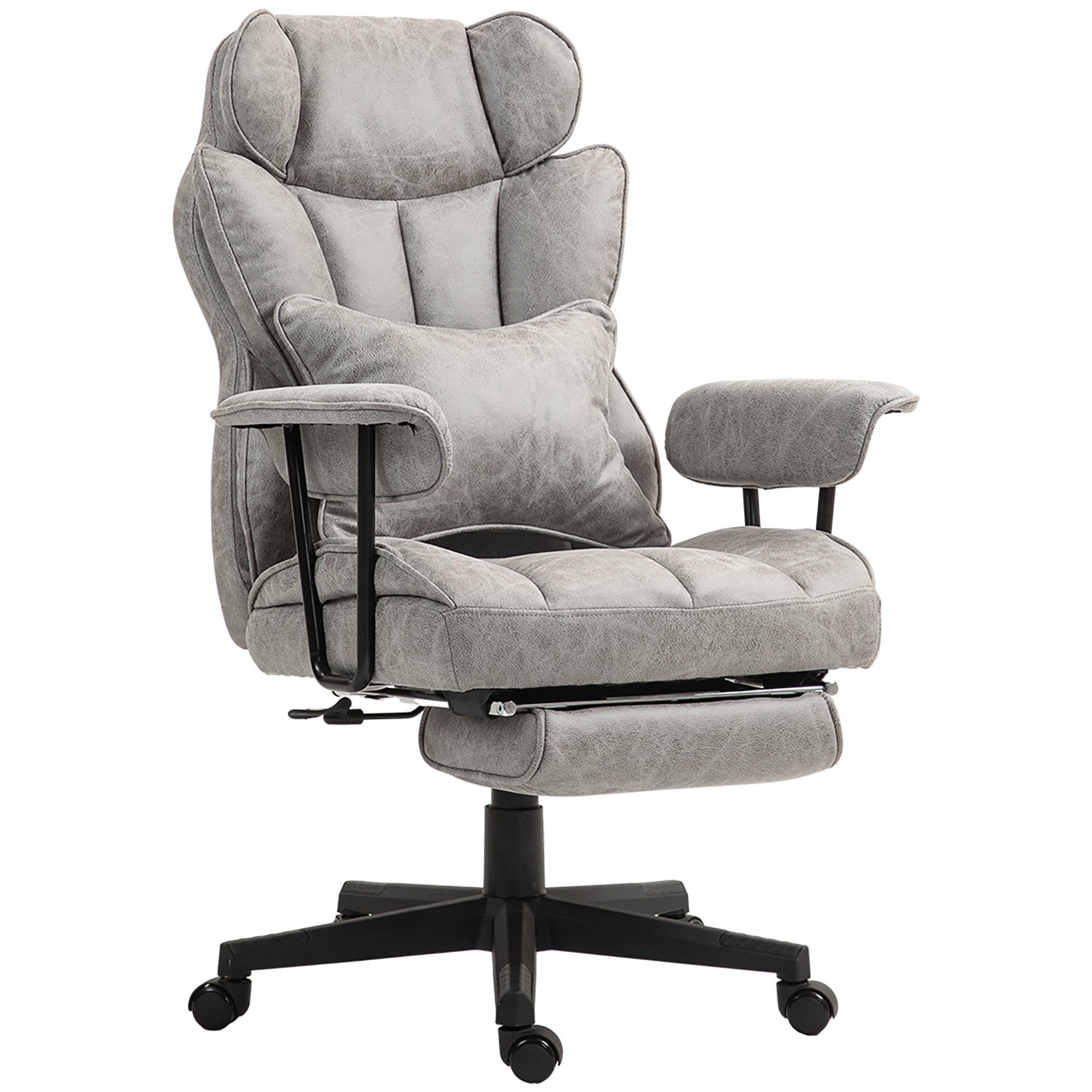 HOMCOM Office Chair with 6 Point Massage and Heat, Ergonomic Desk Chair with Foot Rest, Lumbar Support, Reclining Function and Wide Seat, Height-Adjustable High Back Swivel Rolling for Home, Grey