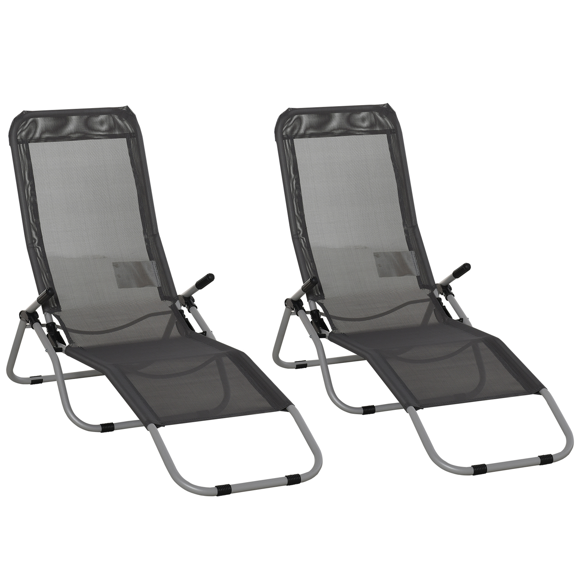 Outsunny Set of 2 Outdoor Patio Chaise Recliner Portable Lounge Chairs w/ Rust-Resistant Steel Frame & Adjustable Backrest, Grey