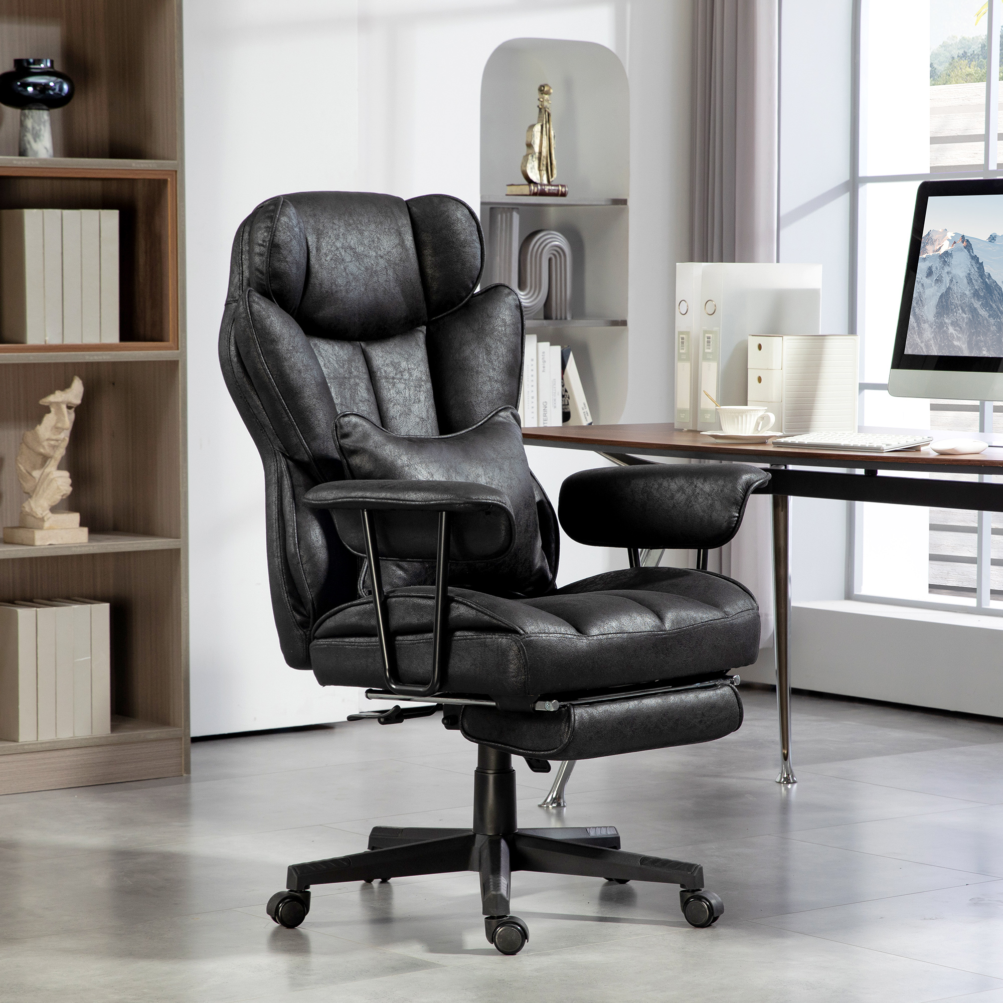 HOMCOM Office Chair with 6 Point Massage and Heat, Ergonomic Desk Chair with Foot Rest, Lumbar Support, Reclining Function and Wide Seat, Height-Adjustable High Back Swivel Rolling for Home, Black 2