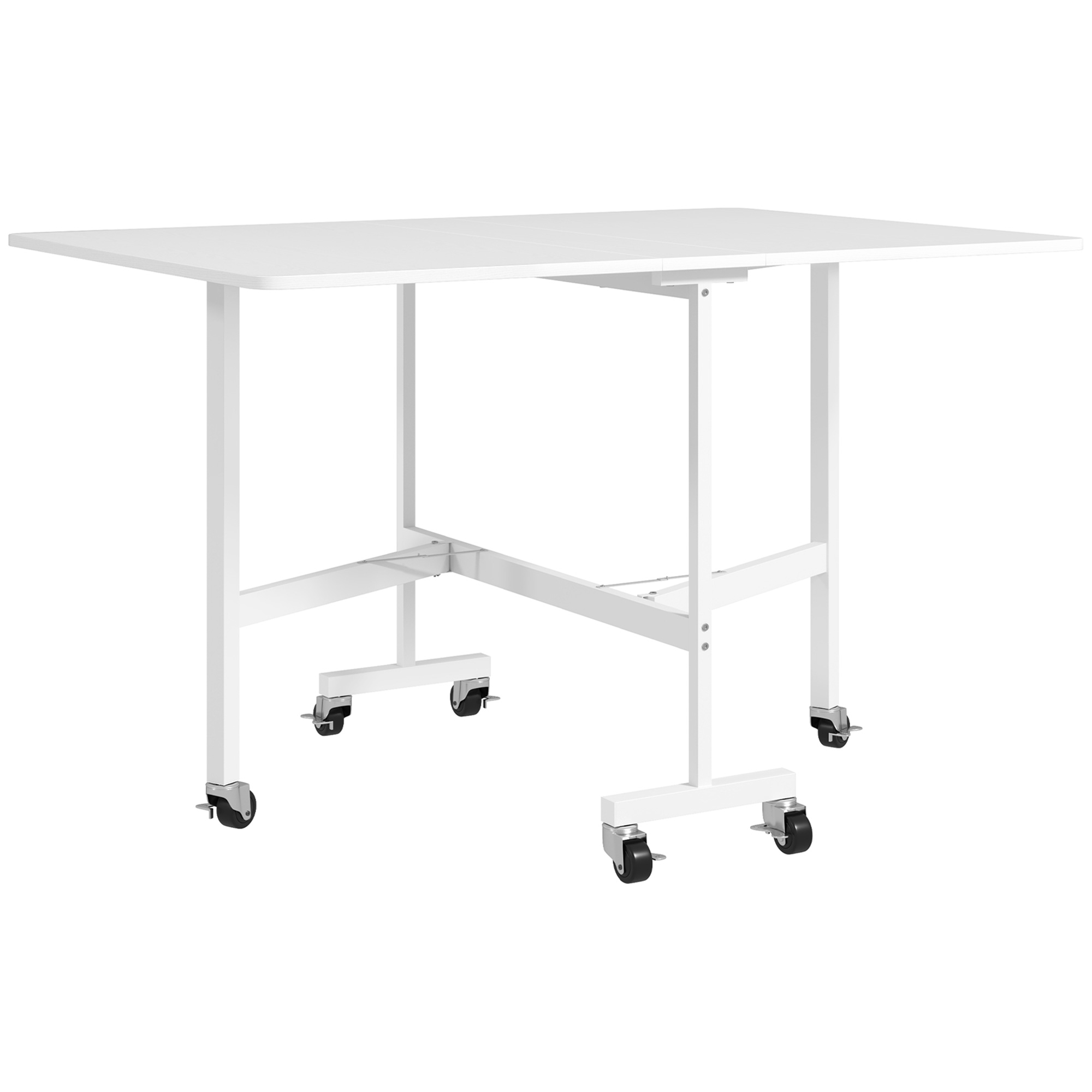HOMCOM Mesa Dobrável de Cozinha para 4-6 Pessoas Mesa de Sala de Jantar Dobrável com Rodas e Laterais Dobráveis 120x80x73 cm Branco Aosom