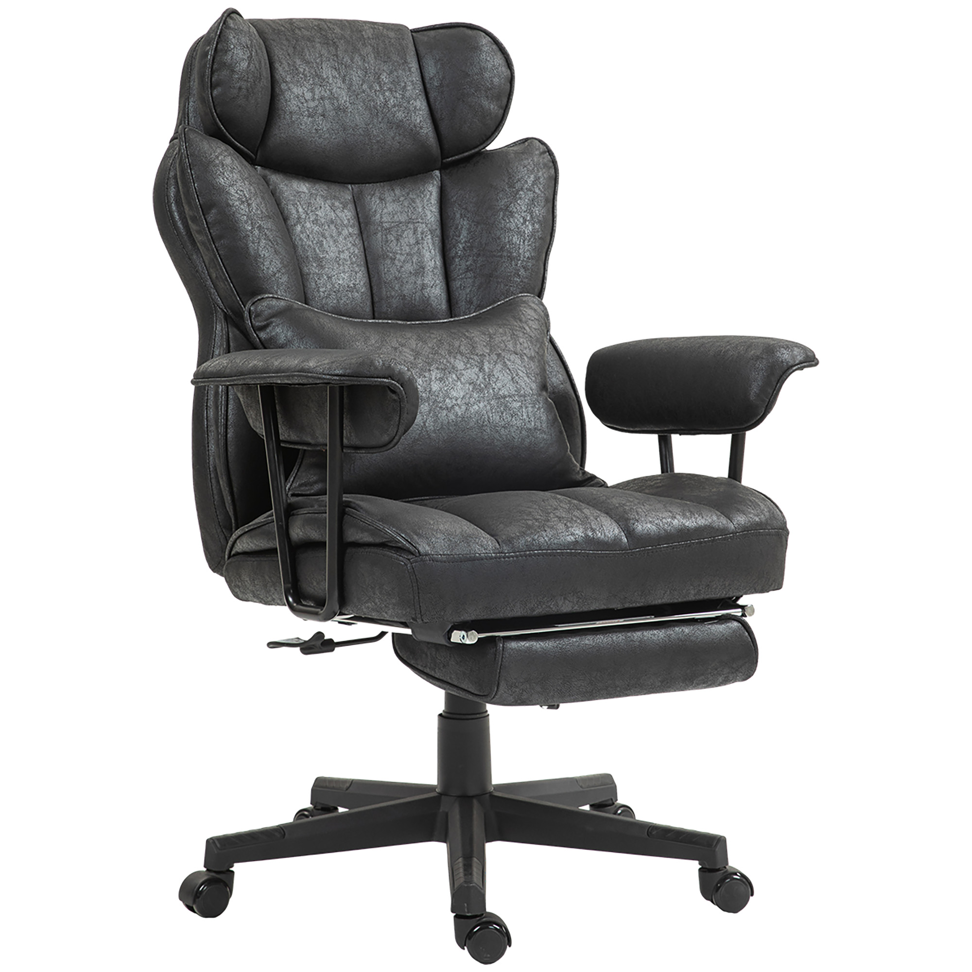 HOMCOM Office Chair with 6 Point Massage and Heat, Ergonomic Desk Chair with Foot Rest, Lumbar Support, Reclining Function and Wide Seat, Height-Adjustable High Back Swivel Rolling for Home, Black