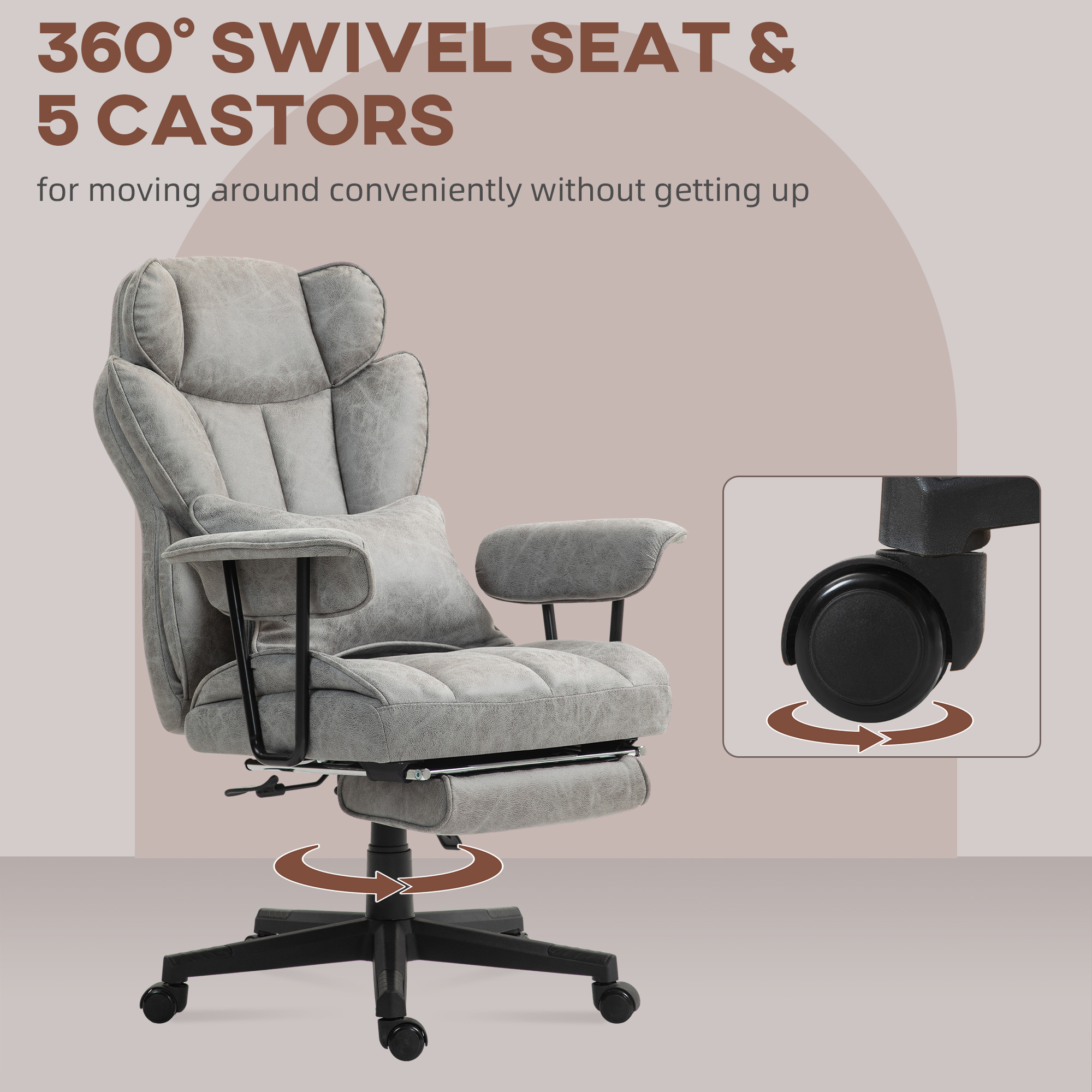 HOMCOM Office Chair with 6 Point Massage and Heat, Ergonomic Desk Chair with Foot Rest, Lumbar Support, Reclining Function and Wide Seat, Height-Adjustable High Back Swivel Rolling for Home, Grey 9