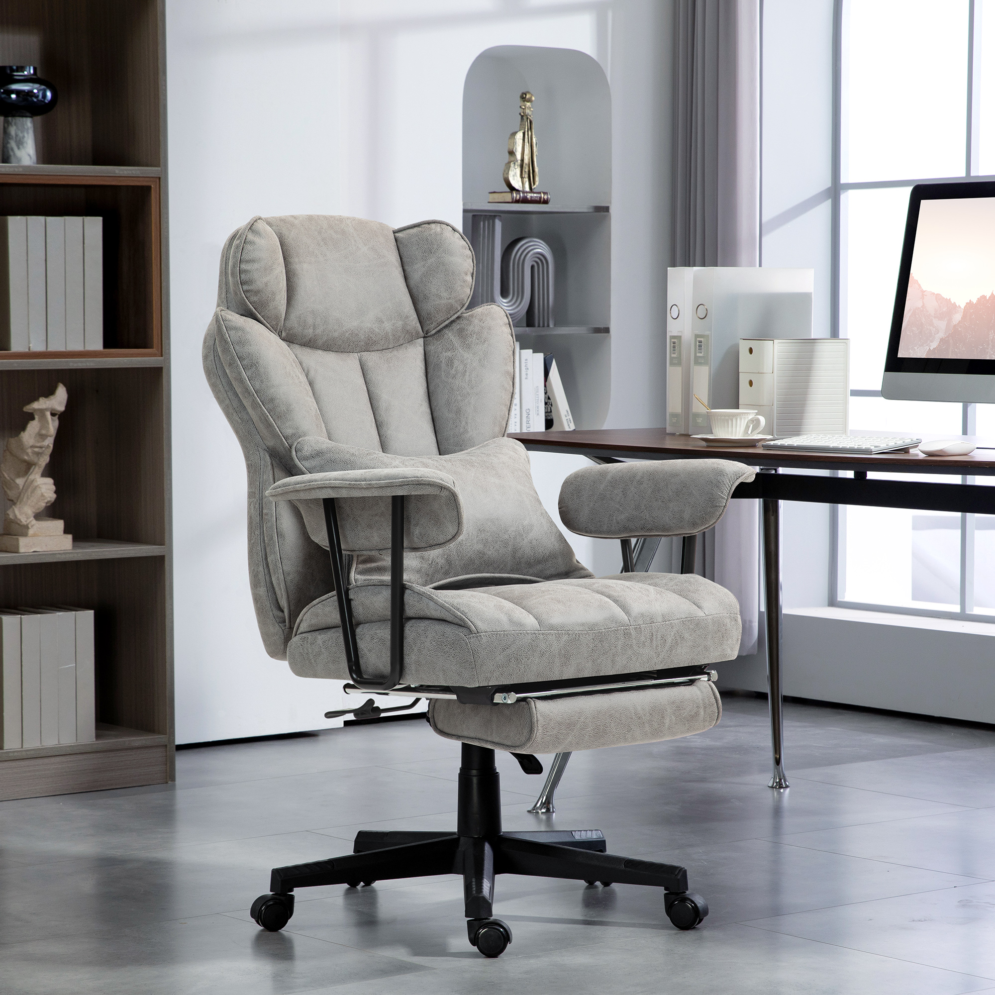 HOMCOM Office Chair with 6 Point Massage and Heat, Ergonomic Desk Chair with Foot Rest, Lumbar Support, Reclining Function and Wide Seat, Height-Adjustable High Back Swivel Rolling for Home, Grey 2