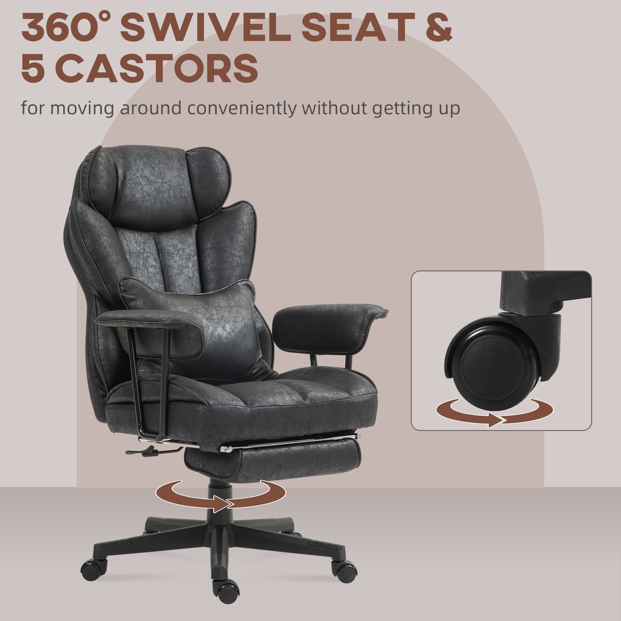 HOMCOM Office Chair with 6 Point Massage and Heat, Ergonomic Desk Chair with Foot Rest, Lumbar Support, Reclining Function and Wide Seat, Height-Adjustable High Back Swivel Rolling for Home, Black 9