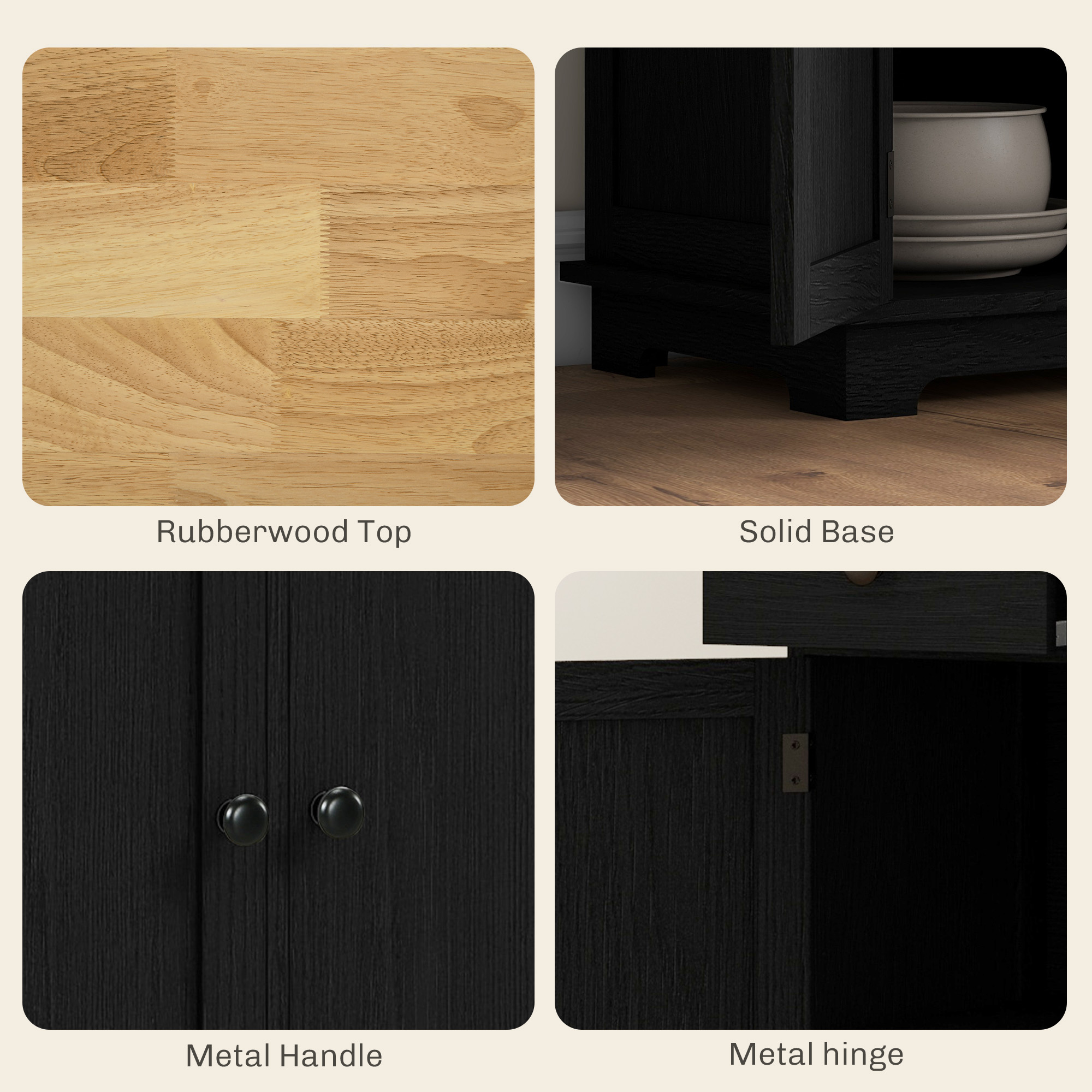 HOMCOM Sideboard with Rubberwood Top and Adjustable Shelves for Dining Room, Kitchen Black Wood-Effect 6