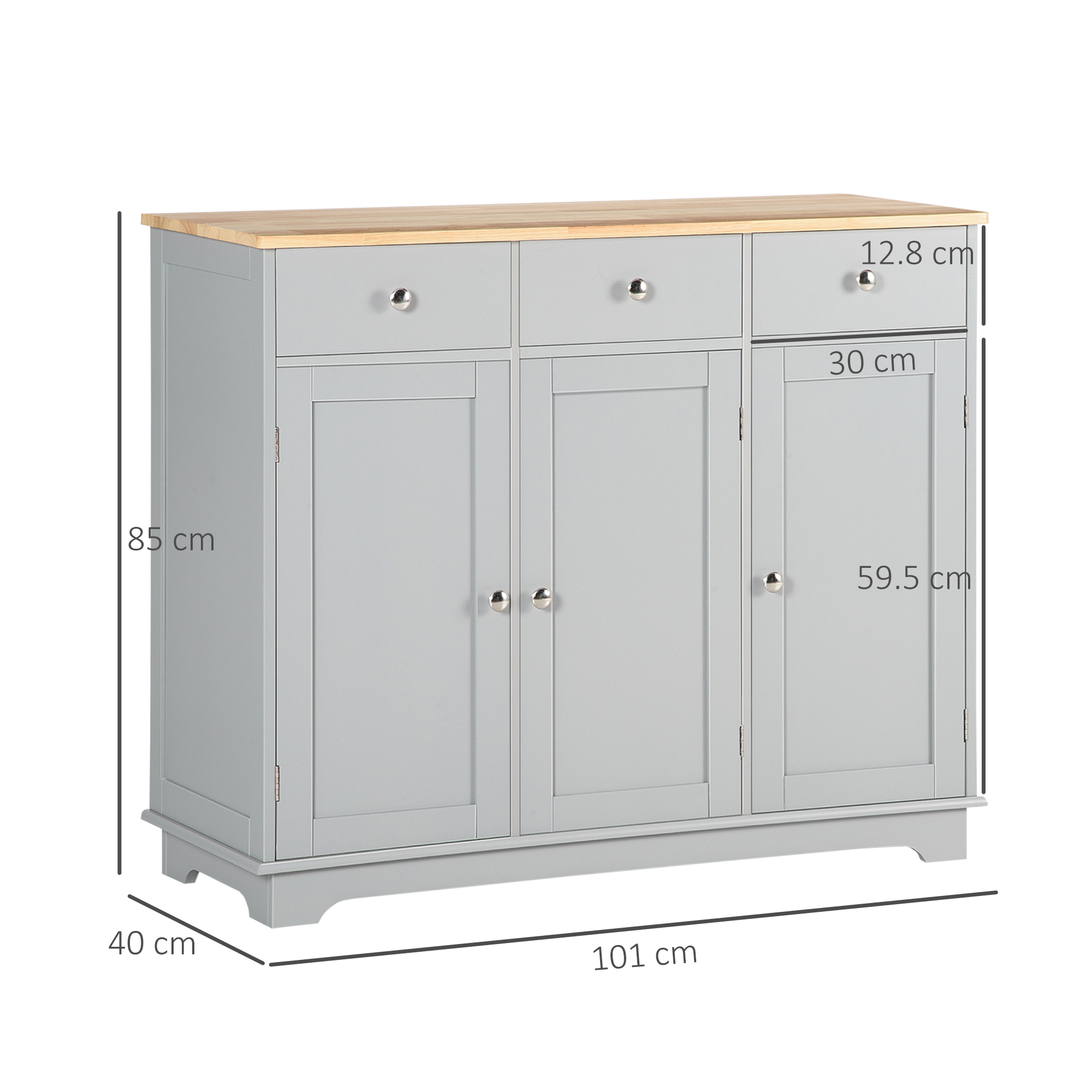 HOMCOM Sideboard with Rubberwood Top and Adjustable Shelves for Dining Room, Kitchen Grey 3