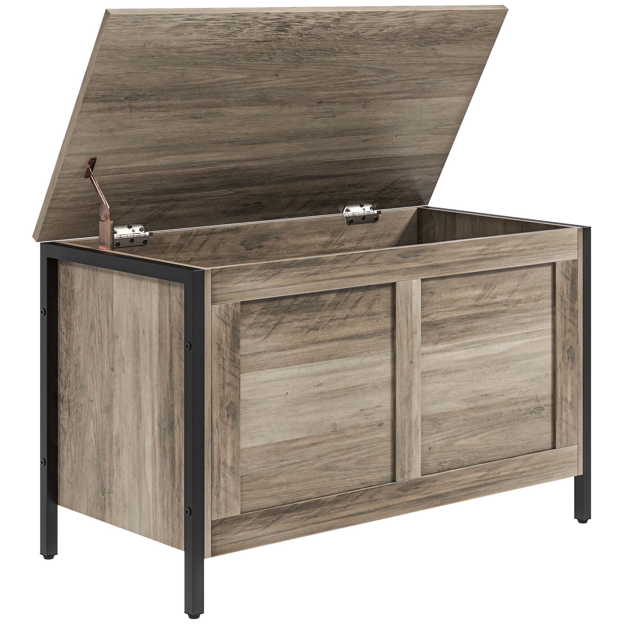 HOMCOM Baúl de Almacenaje para Dormitorio 95 L con Tapa Banco de Almacenaje con Bisagra de Seguridad 80x40x49 cm Grisáceo