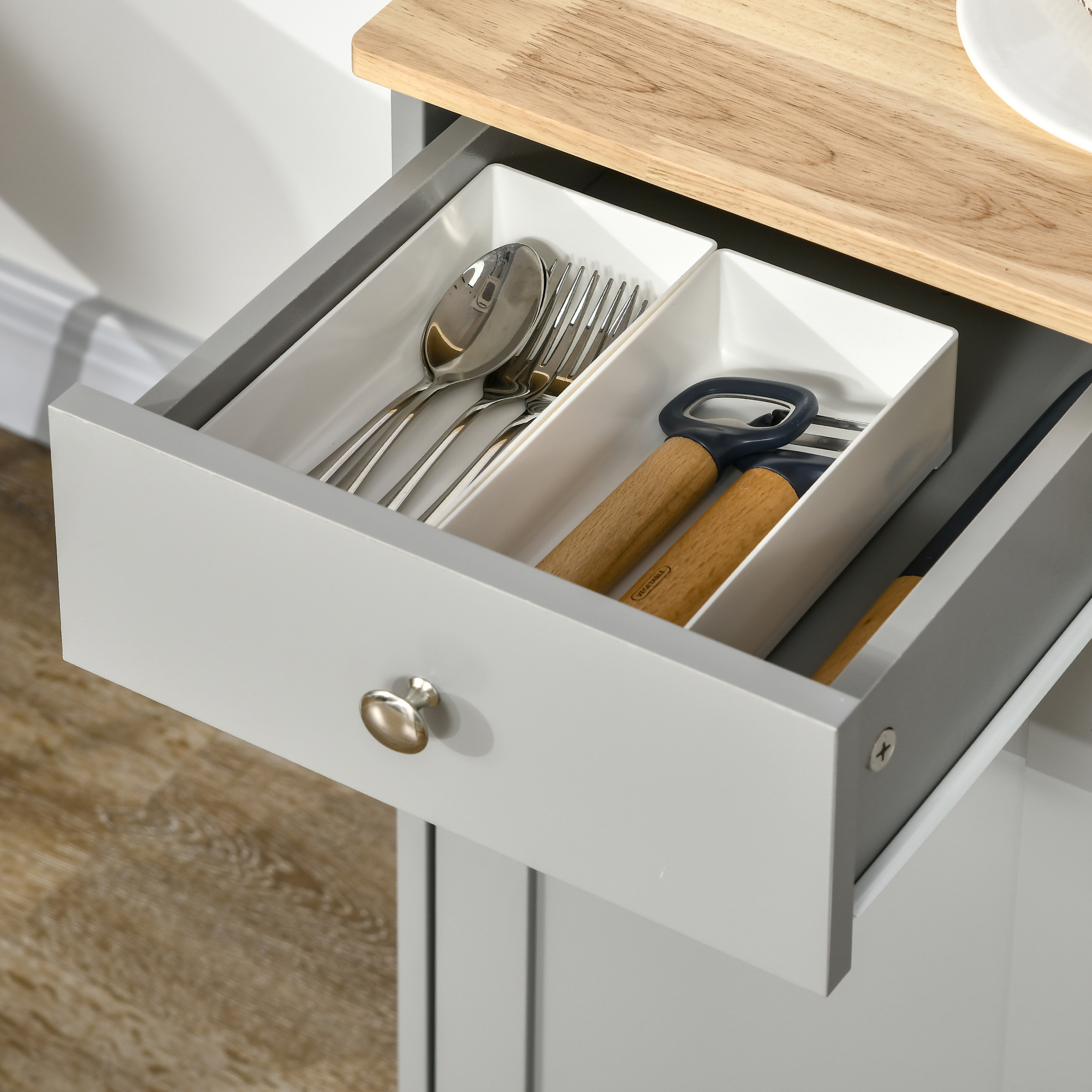 HOMCOM Sideboard with Rubberwood Top and Adjustable Shelves for Dining Room, Kitchen Grey 8