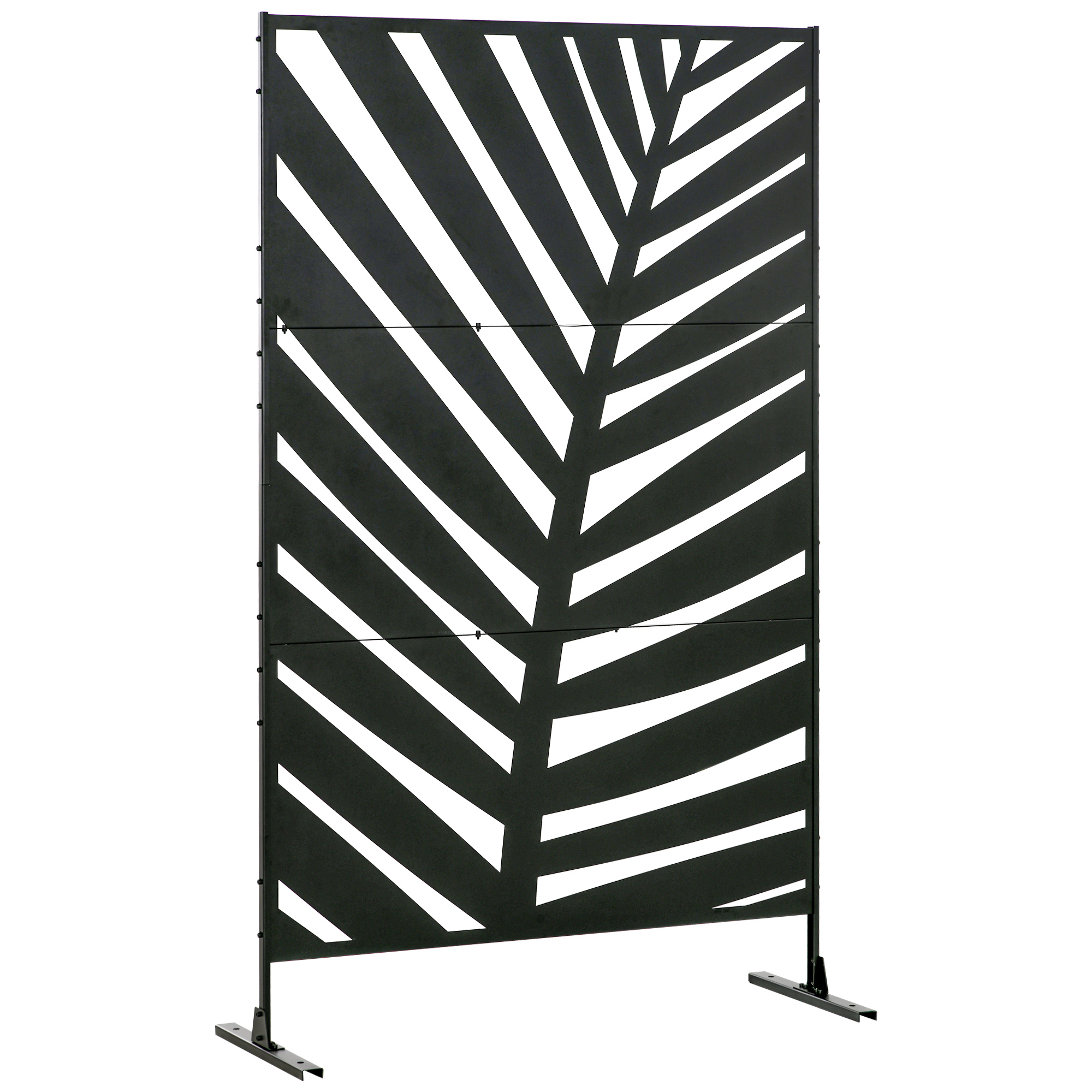 Outsunny Biombo de 3 Peças Separador de Ambientes com Desenho de Folha de Bananeira Biombo para Exterior 122x45x198 cm Preto Aosom Portugal