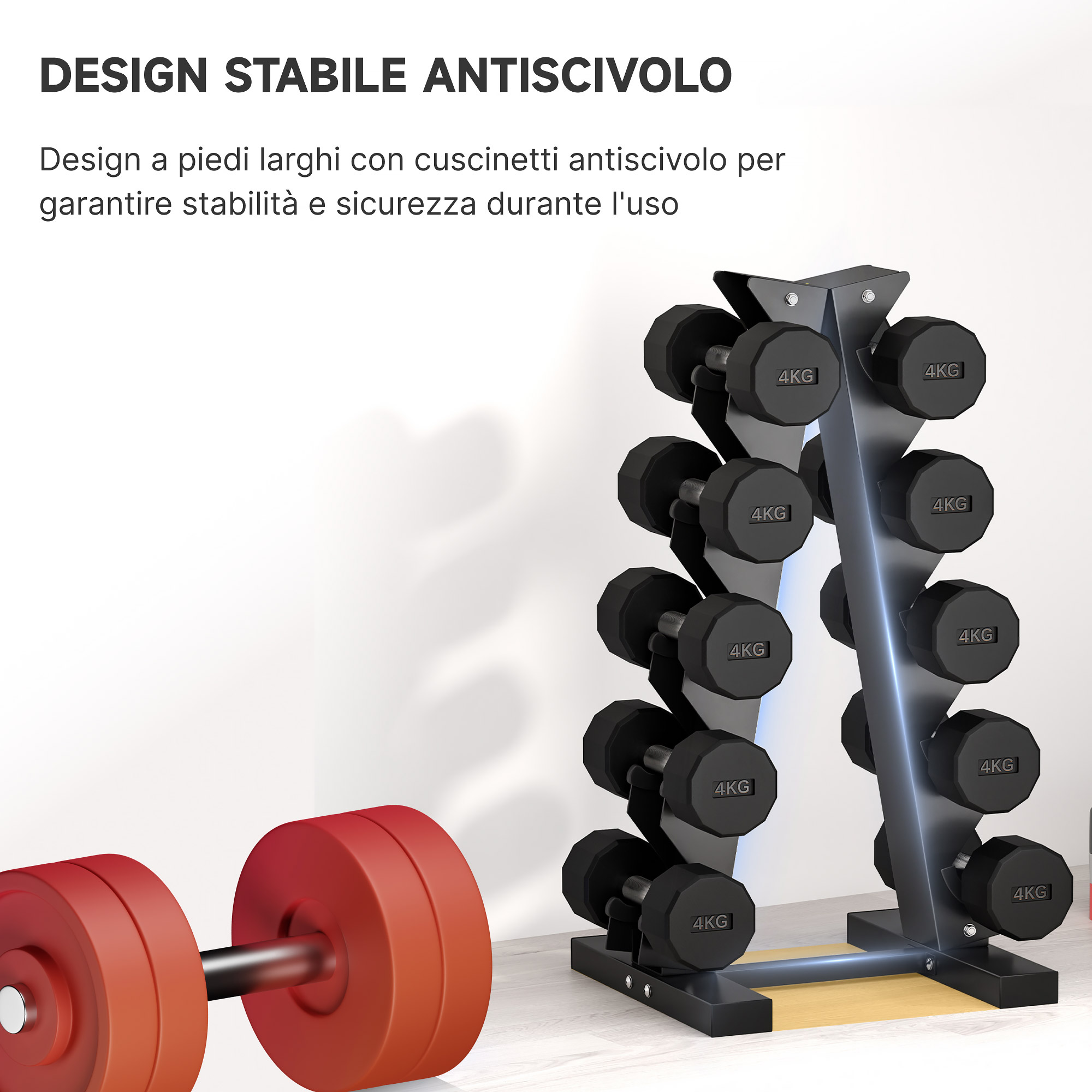 Supporto Per Manubri A 5 Livelli - Struttura In Acciaio, Capacità 100 Kg - Rastrelliera Per Palestra Casa, Hotel, Scuole - 2