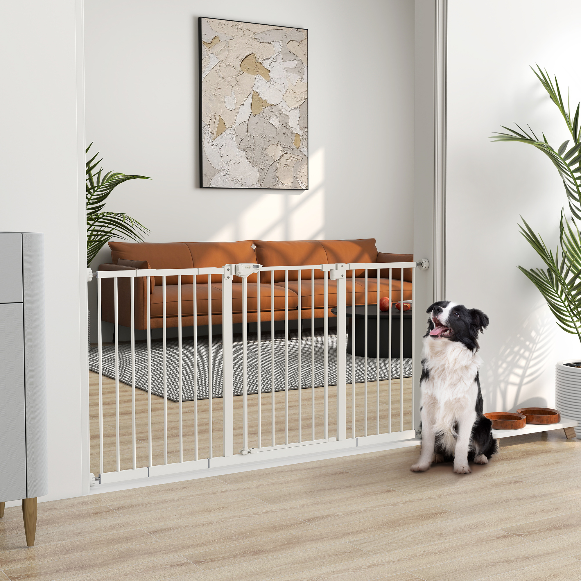 Barrière De Sécurité Chien PawHut - Largeur Réglable 74-100 Cm, Hauteur 94 Cm - Double Verrouillage, Fermeture Auto