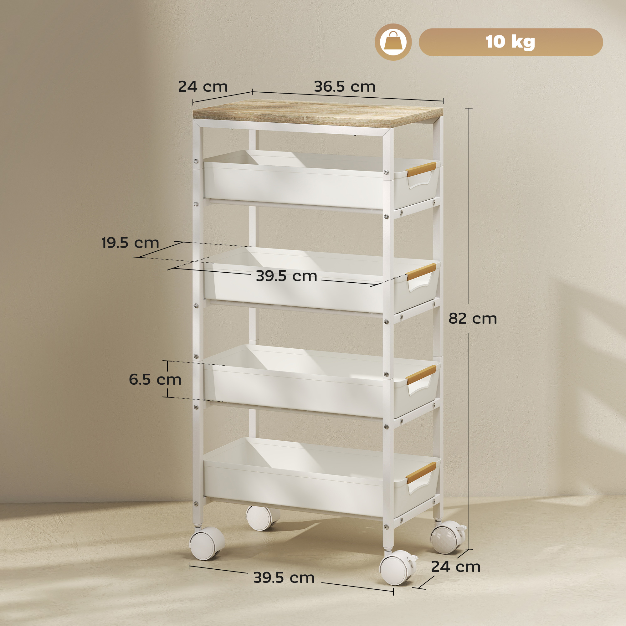 Romoon Carrello Portabiancheria Con 4 Cesti Rimovibili, Struttura In Metallo, Ruote Con Freni - copertina