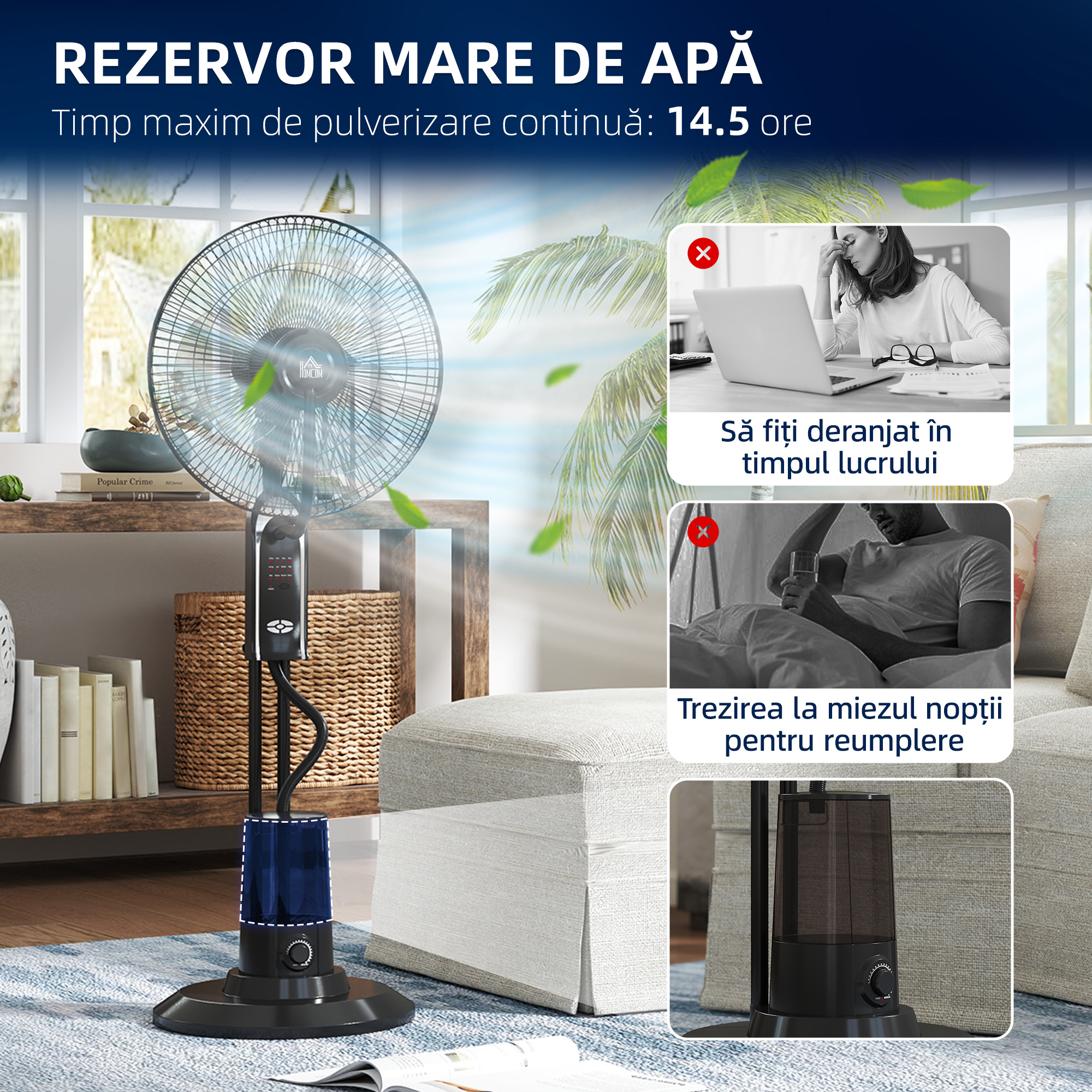 Ventilator cu Pulverizare de Apa, 3 Viteze si 3 Moduri cu Telecomanda, Negru [7]