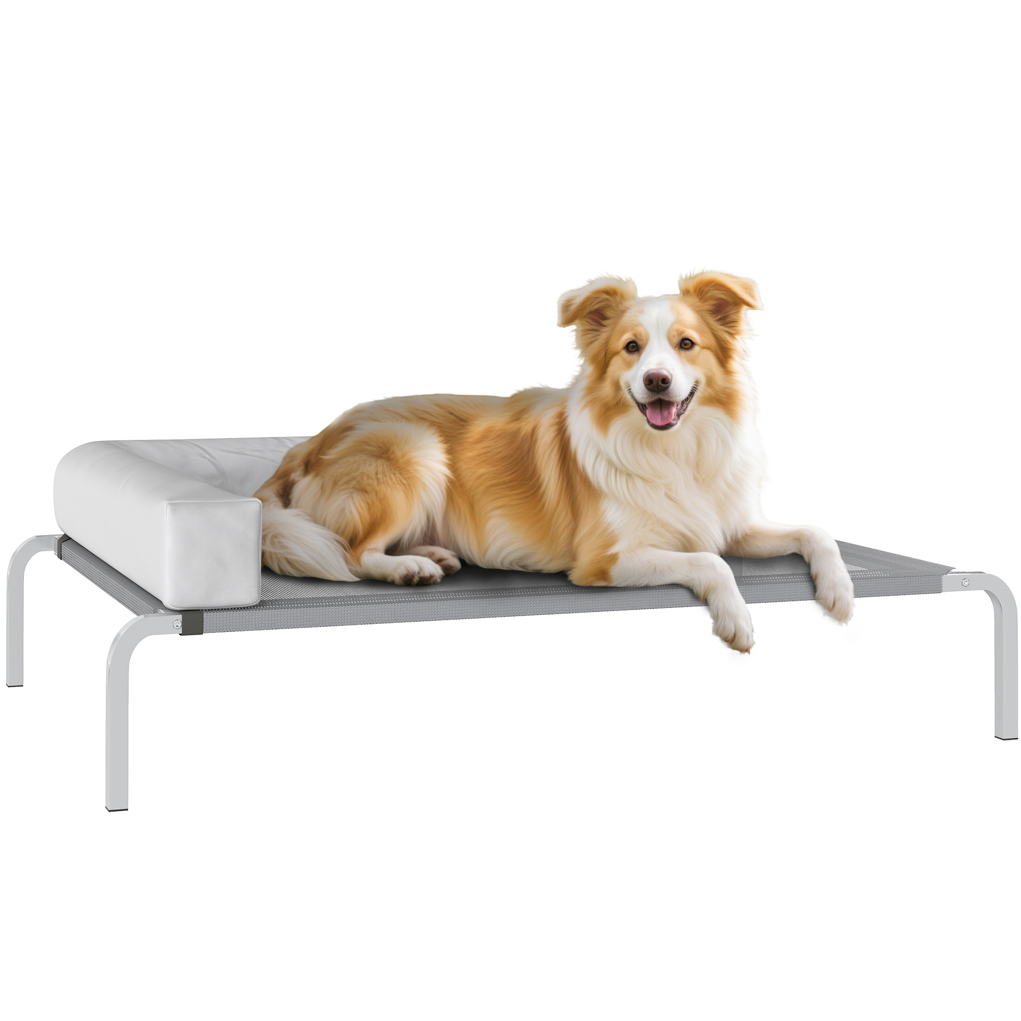 PawHut Pat Ridicat cu Perna Detasabila, Plasa Ventilata, Talie Medie, Gri Deschis | Aosom Romania