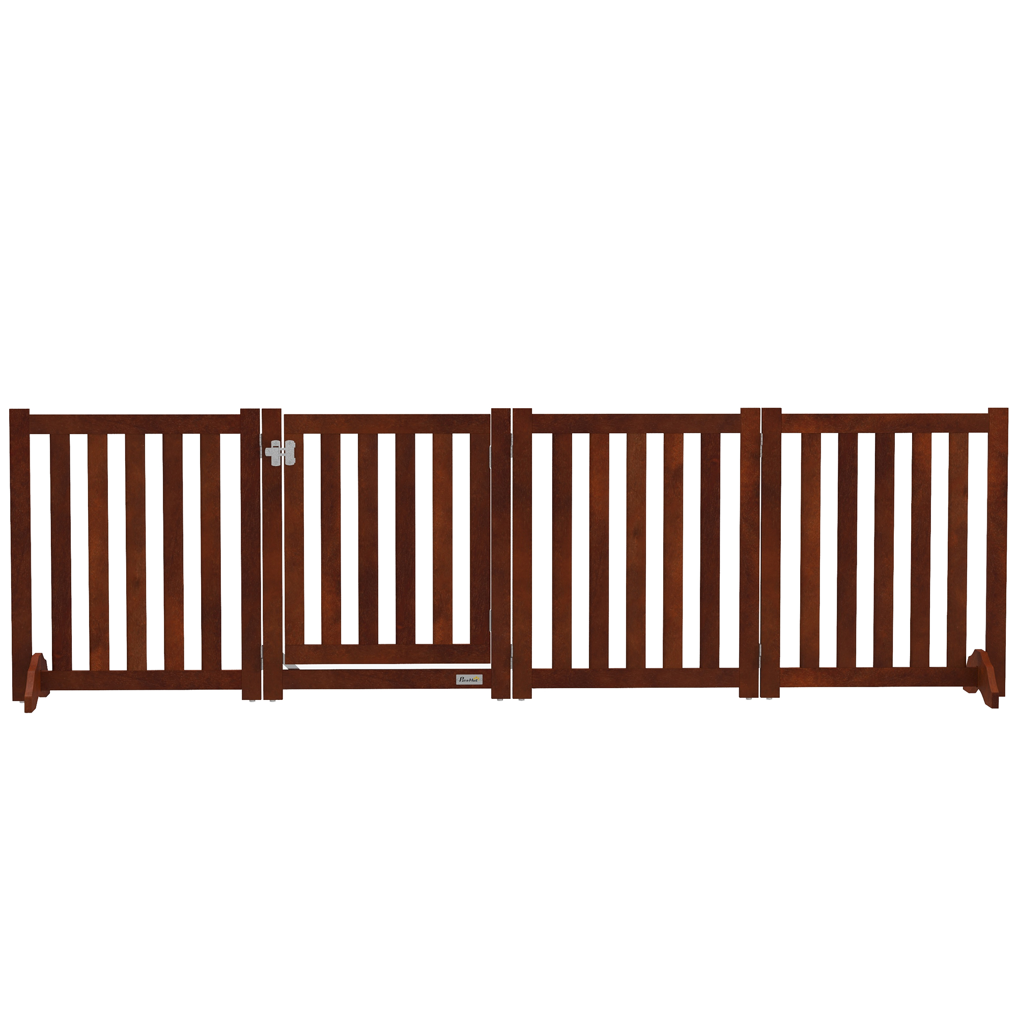 Meilleurs prix pour PawHut Barrière de sécurité chien pliable double face en bois, 4 panneaux avec porte, pieds de support, 205 x 60 cm, marron