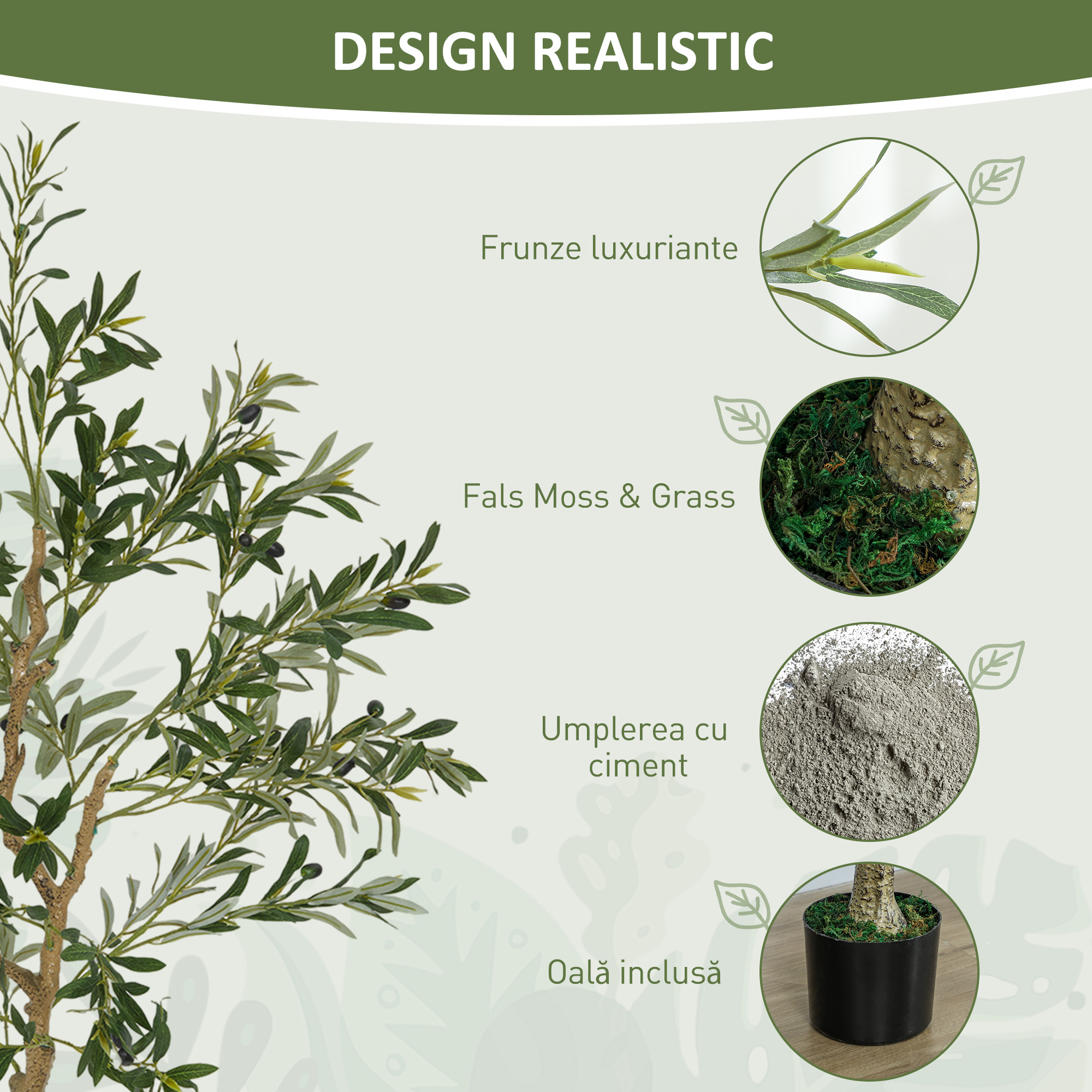  Planta Artificiala Maslin 150 cm cu 720 Frunze, 32 Masline si Ghiveci [3]
