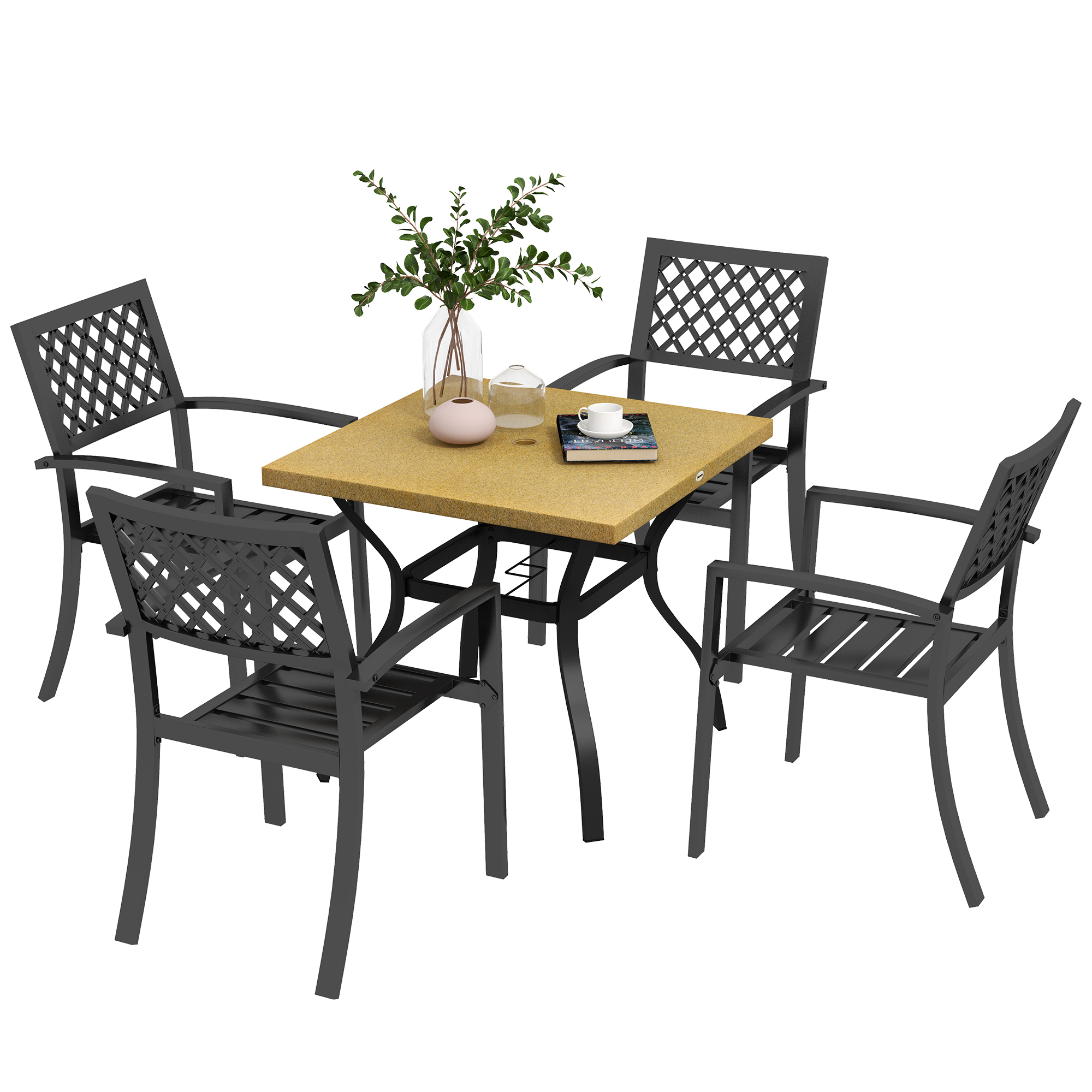 Set Tavolo Da Giardino Allungabile Con 6 Sedie - 7 Pezzi, Piano In DPC, Textilene - Marrone, Acciaio