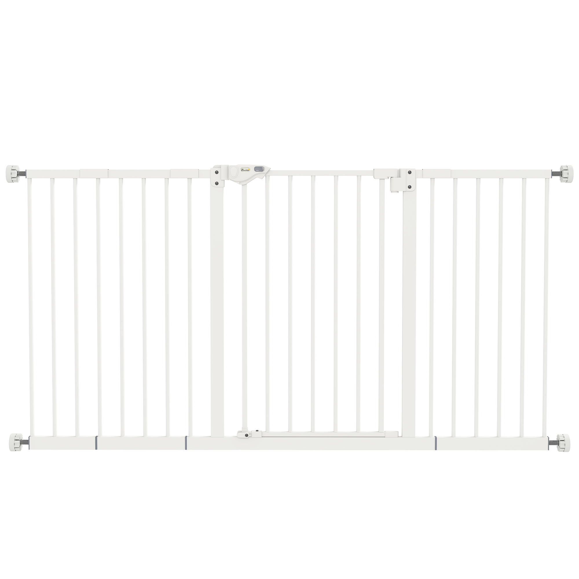 PawHut Barrera de Seguridad Extensible con Cierre Automático y Sistema de Doble Bloqueo Metal 74-147,5x76,2 cm Blanco | Aosom España