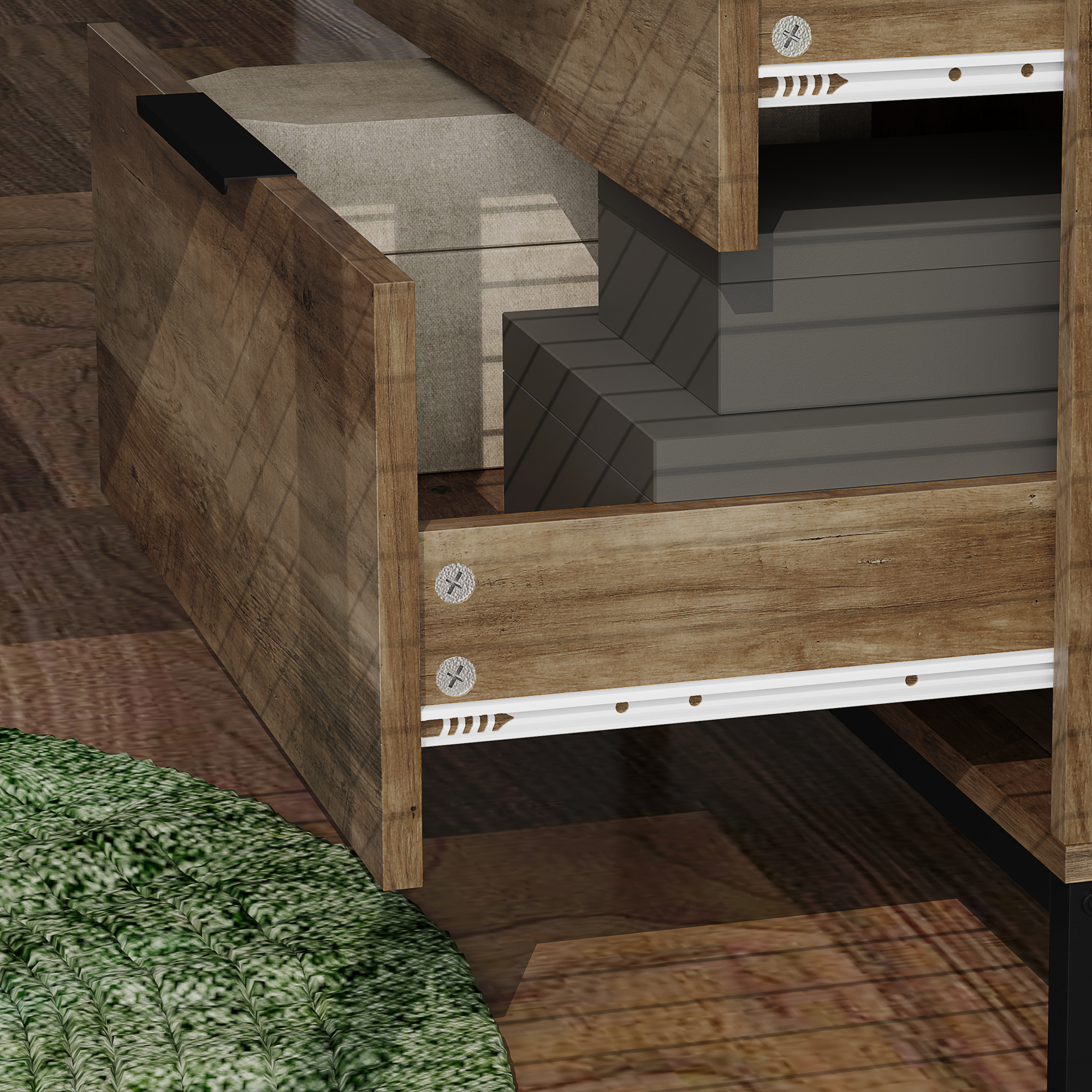  Comoda cu 3 sertare, sistem anti-rasturnare, cu manere negre, din lemn si metal, 62x35x82 cm, maro inchis [8]