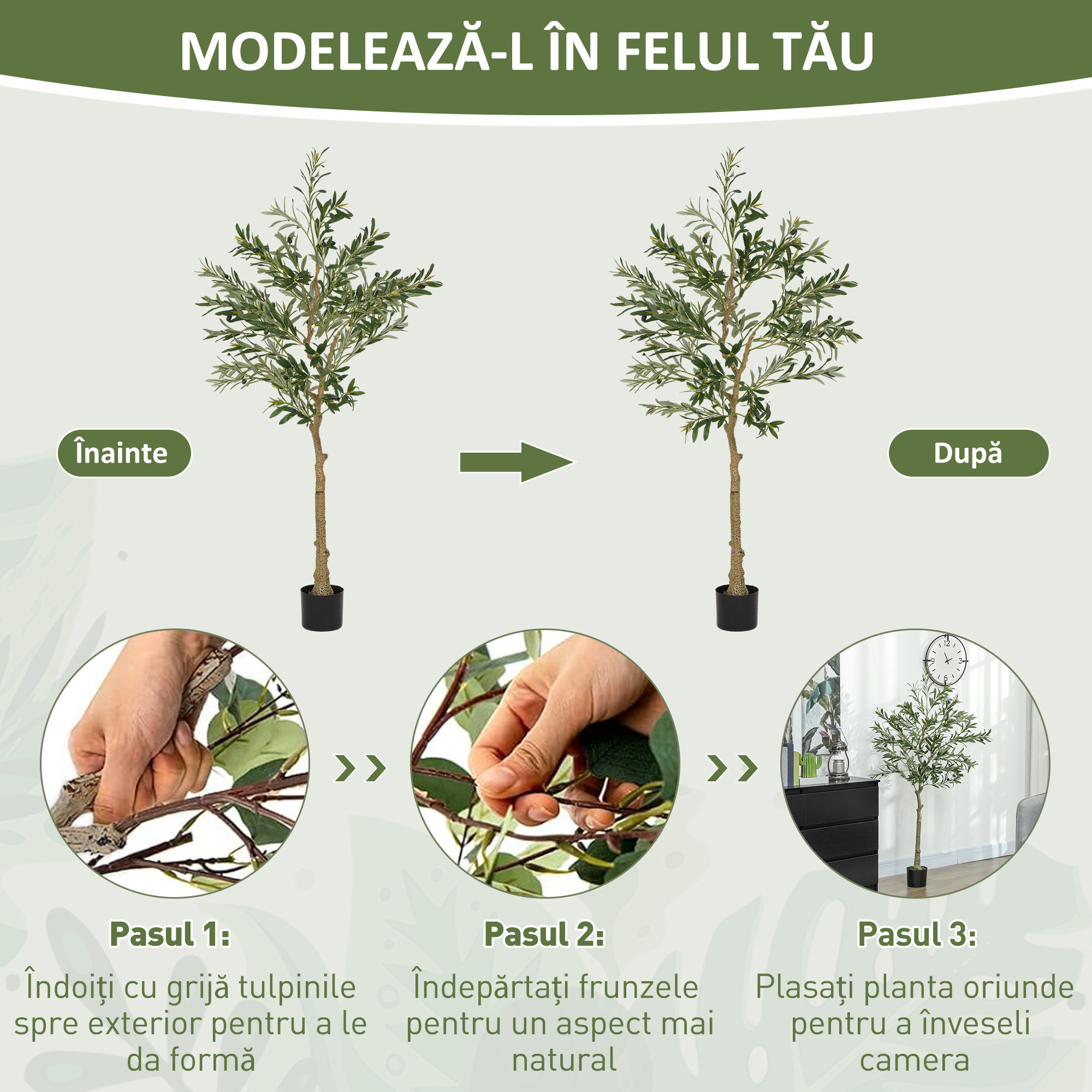  Planta Artificiala Maslin 150 cm cu 720 Frunze, 32 Masline si Ghiveci [5]