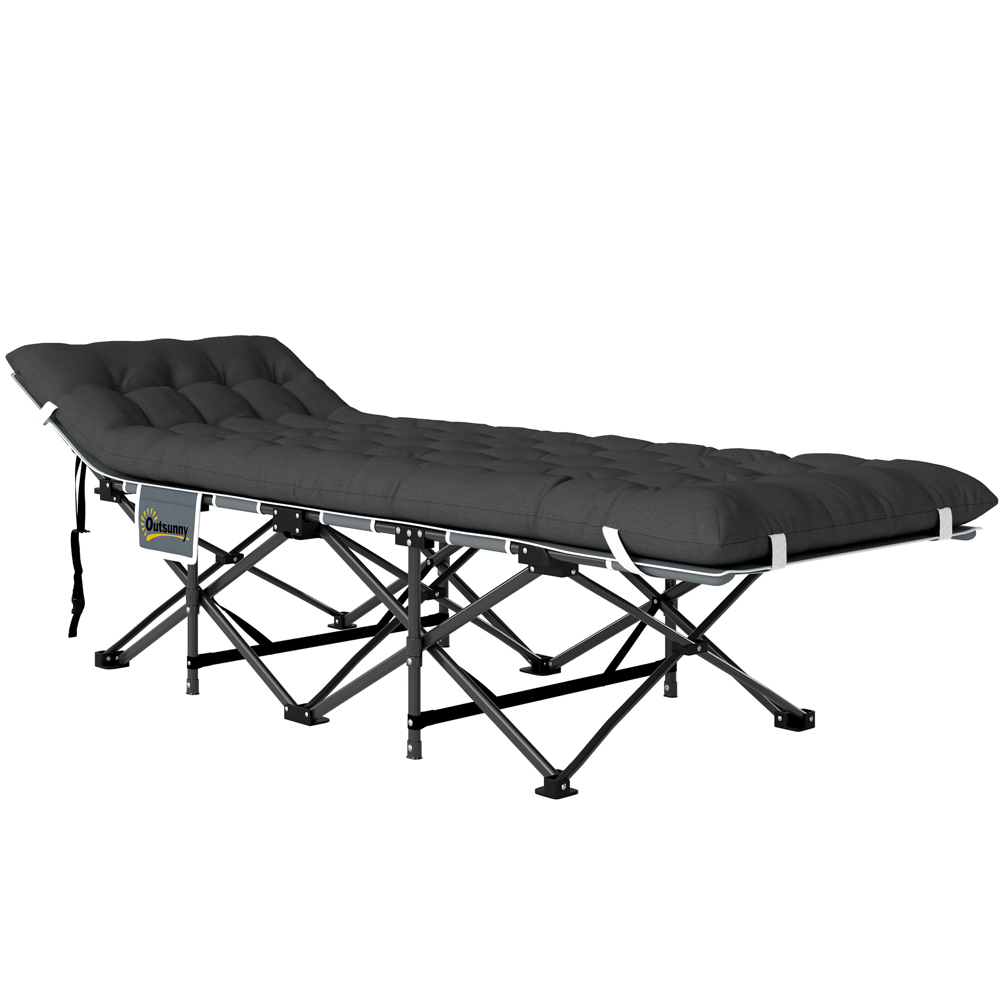 Outsunny Feldbett mit Matratze, faltbares Einzelbett robust und tragbar mit Transporttasche und rutschfesten Füßen für Garten, Reisen, Angeln, Schwarz Aosom