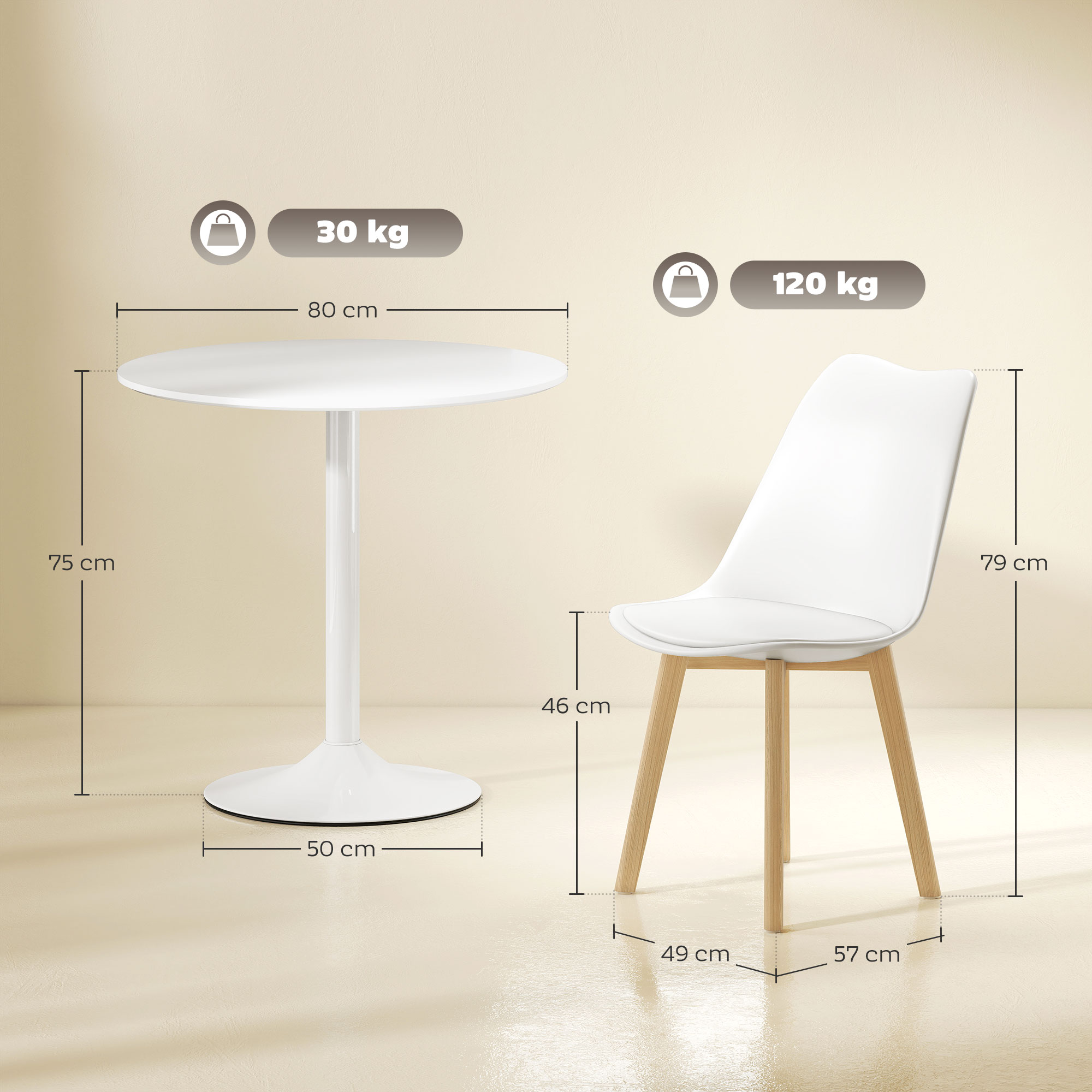 HOMCOM Five-Piece Modern Dining Set White 3