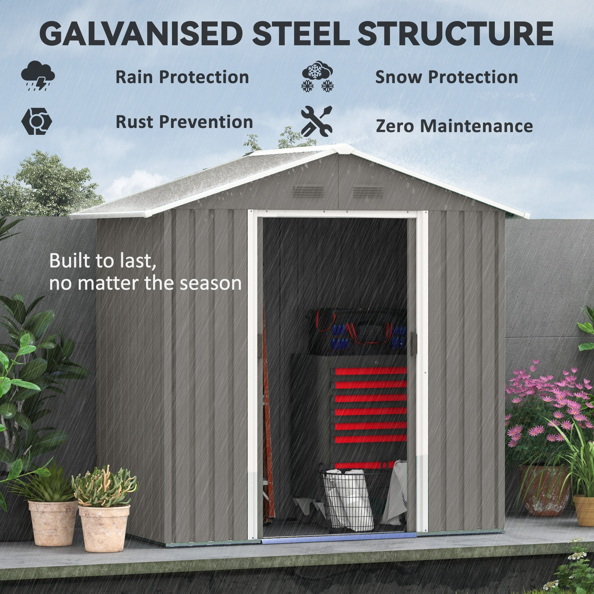 Outsunny 6.5ft x 3.5ft Metal Garden Storage Shed for Outdoor Tool Storage with Double Sliding Doors and 4 Vents, Grey 4