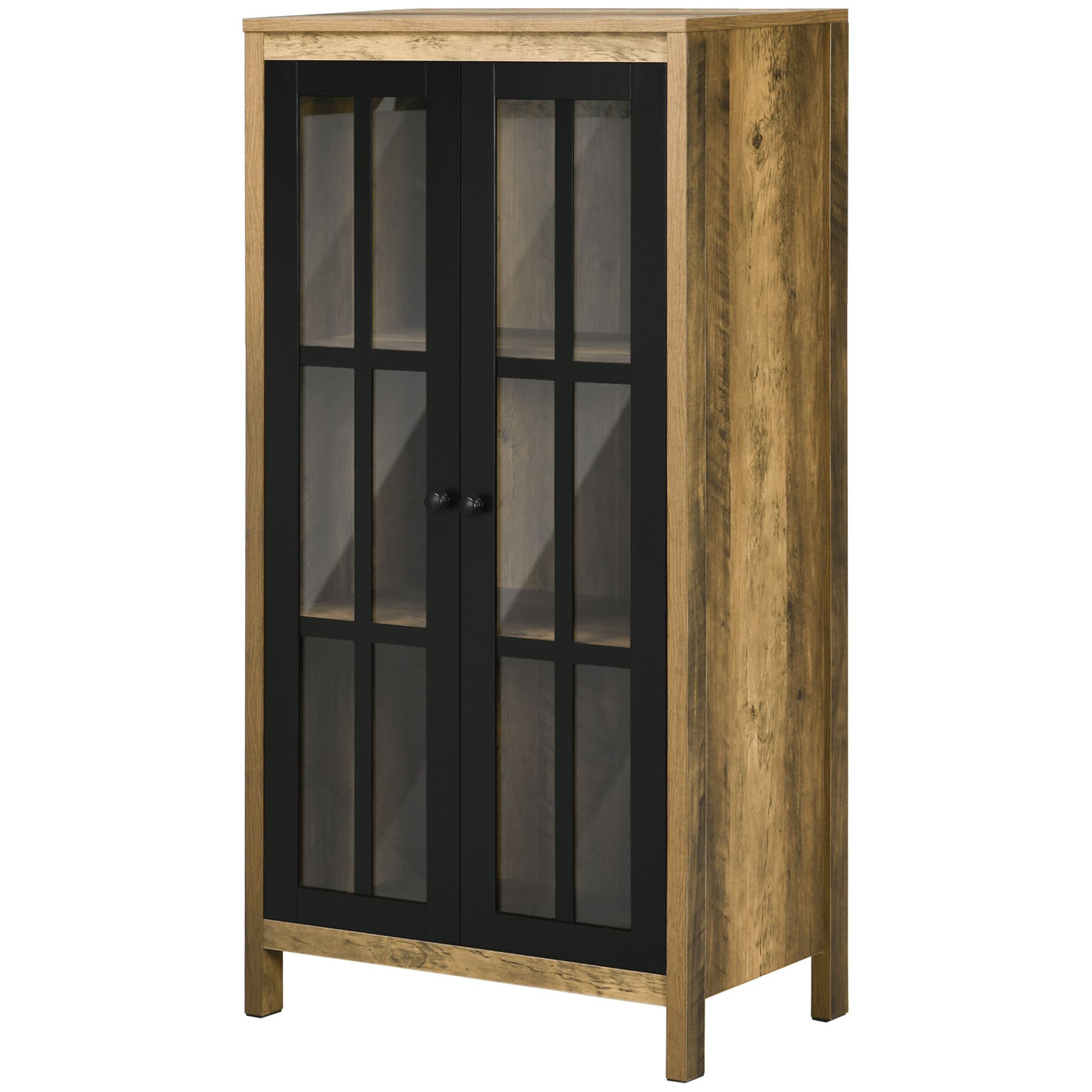 HOMCOM Moderner Schrank mit 2 Glastüren und Holz, Möbel für Wohn- und Wohnzimmer, 60x35x120cm, Braun Aosom