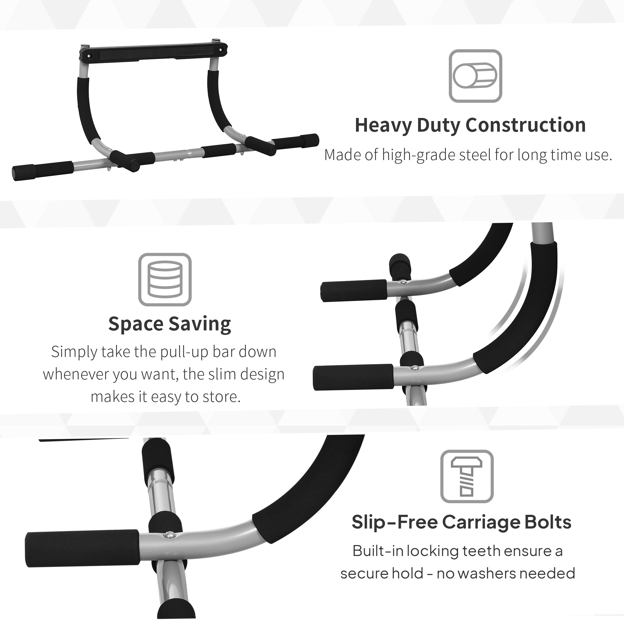 HOMCOM Pull-Up Bar for Doorway, Home Fitness Door Horizontal Push up Bar for Indoor Gym Upper Body Workout, Grey 7