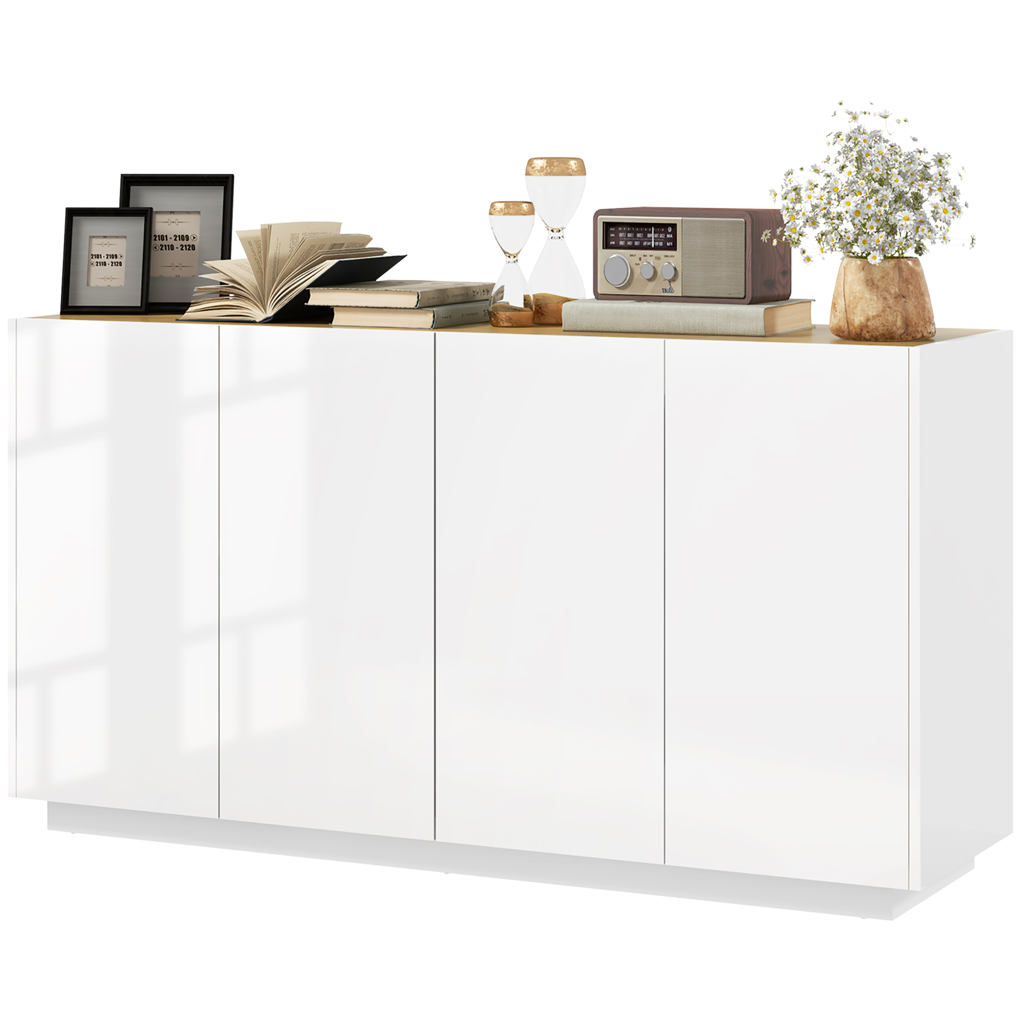HOMCOM Buffet Esszimmer, Küchenbuffet, mit 4 Türen mit gedämpftem Schließen und verstellbaren Regalen, 140 x 40 x 75 cm, Lackweiß Aosom