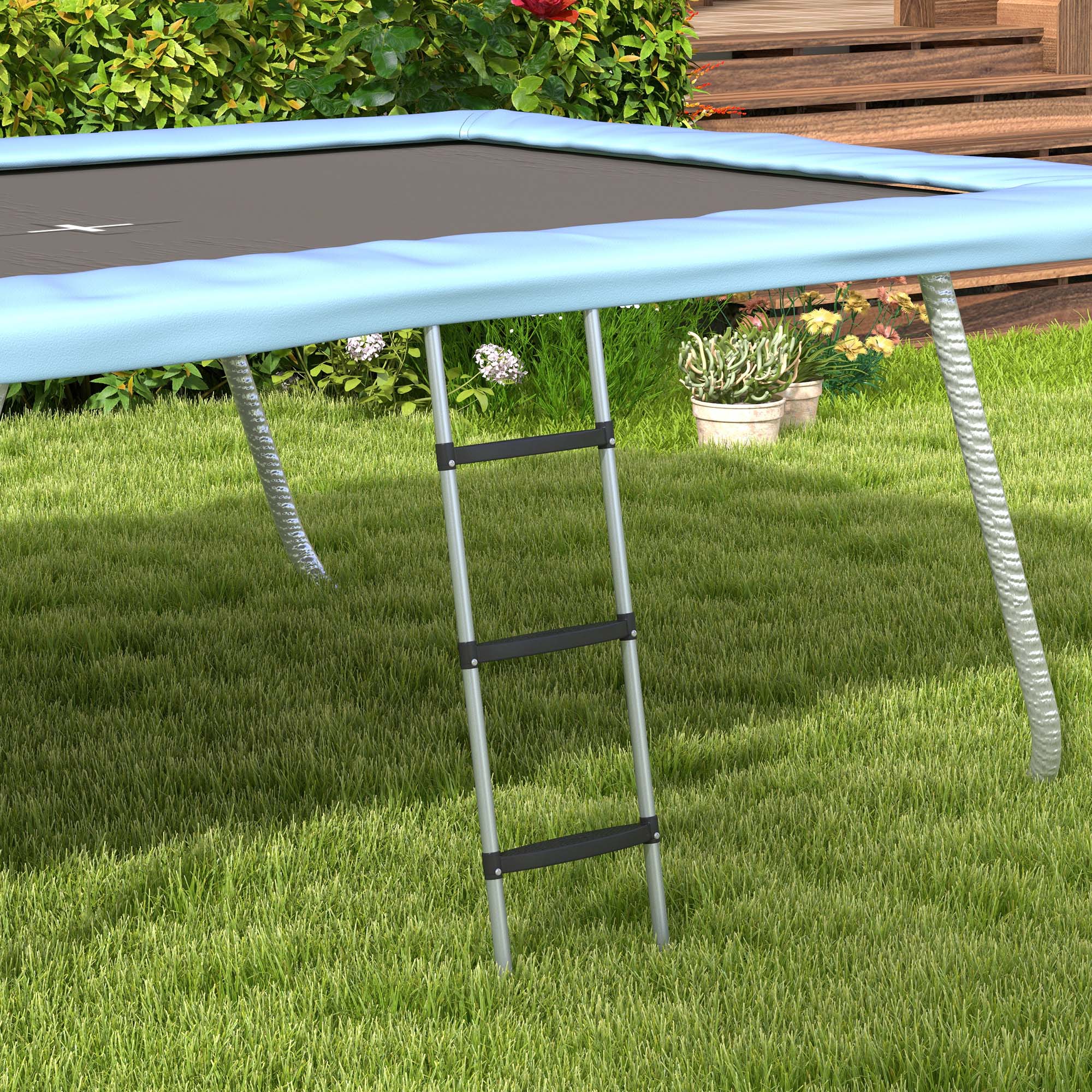 SPORTNOW Trampolinleiter mit 3 oder 2 Stufen horizontale breite Tritte, universeller Haken, Tragfähigkeit 120 kg, 110 x 32 cm Silber   Aosom
