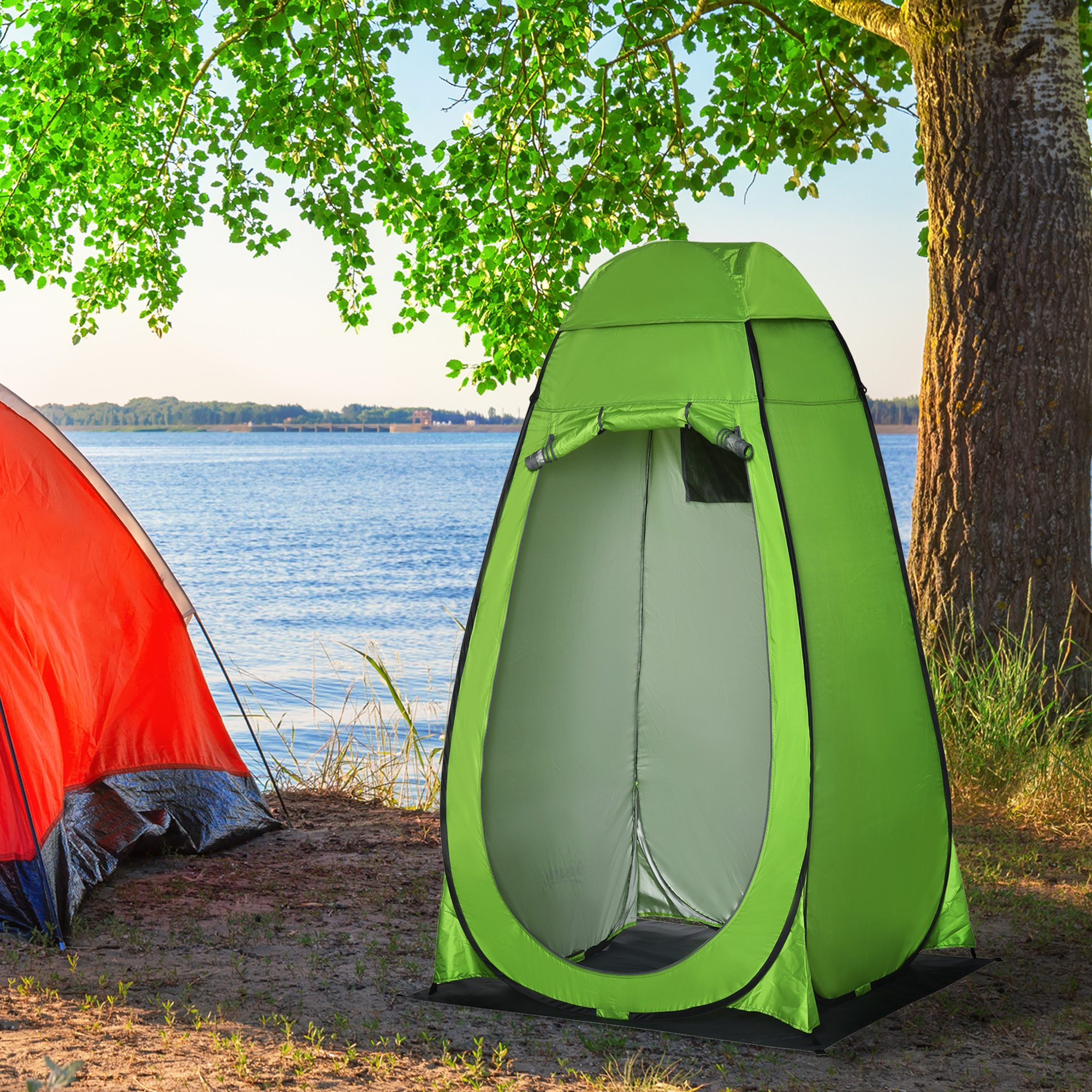 Outsunny Zelt für Camping, Strand und Outdoor Duschen, Tragbare Umkleide mit Reißverschlusstür, Transporttasche und Tasche zur Aufbewahrung, 126x124x189 cm, Grün   Aosom