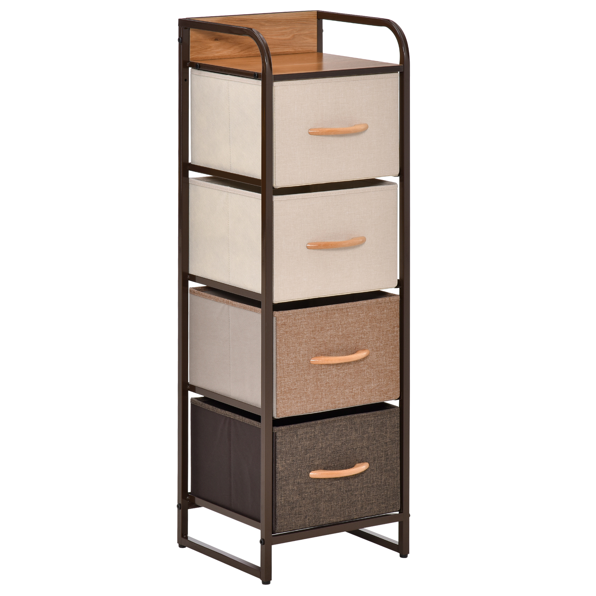 HOMCOM Kommode Aufbewahrungsschrank 5 Stoffschubladen faltbar - schwarzer Stahlrahmen - 45 x 30 x 116 cm beige, braun Aosom