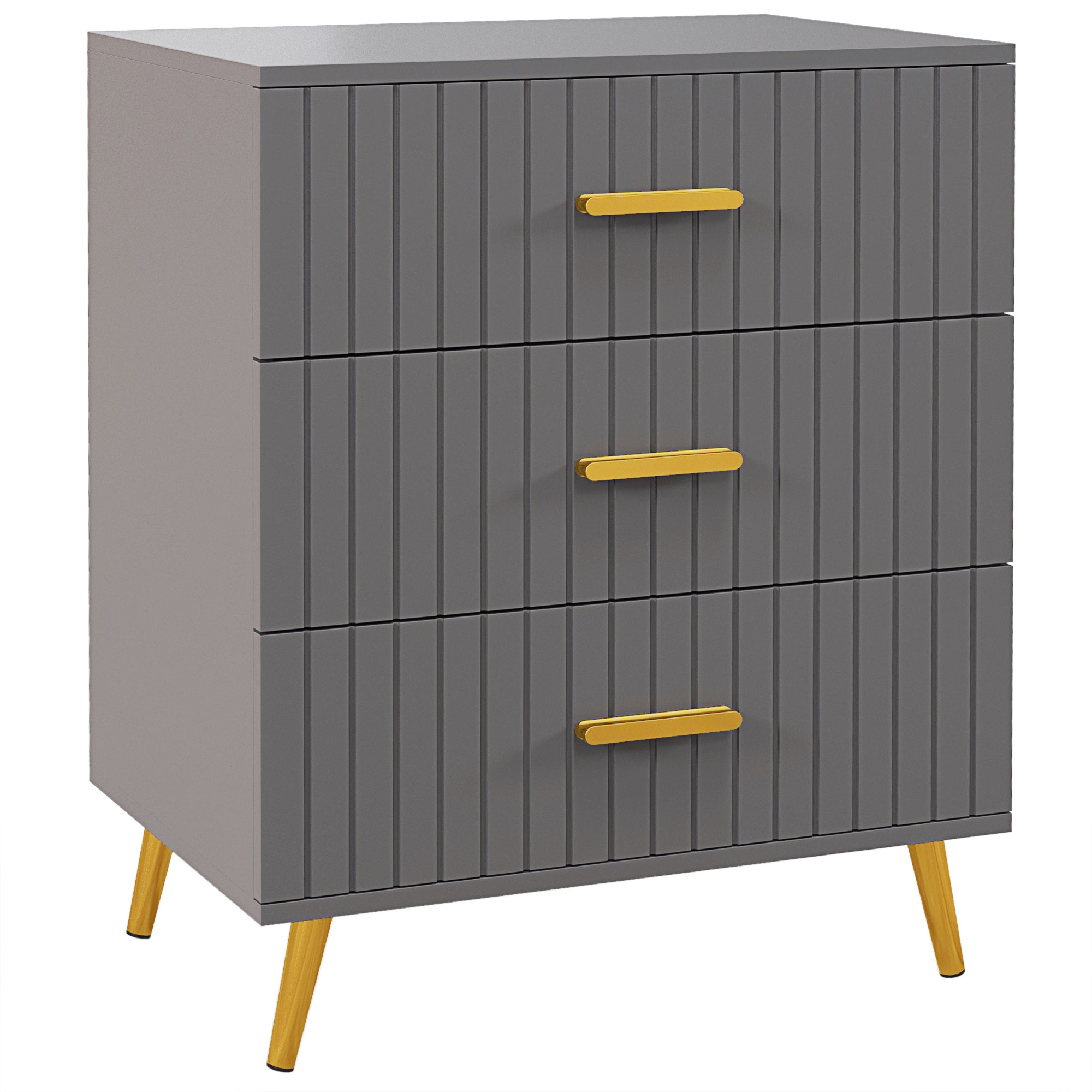 HOMCOM Sideboard 3 Schubladen Modern und Kippsicher, Sideboard aus Holz und Aluminium, 60x40x71,5 cm, Goldtöne und Dunkelgrau Aosom
