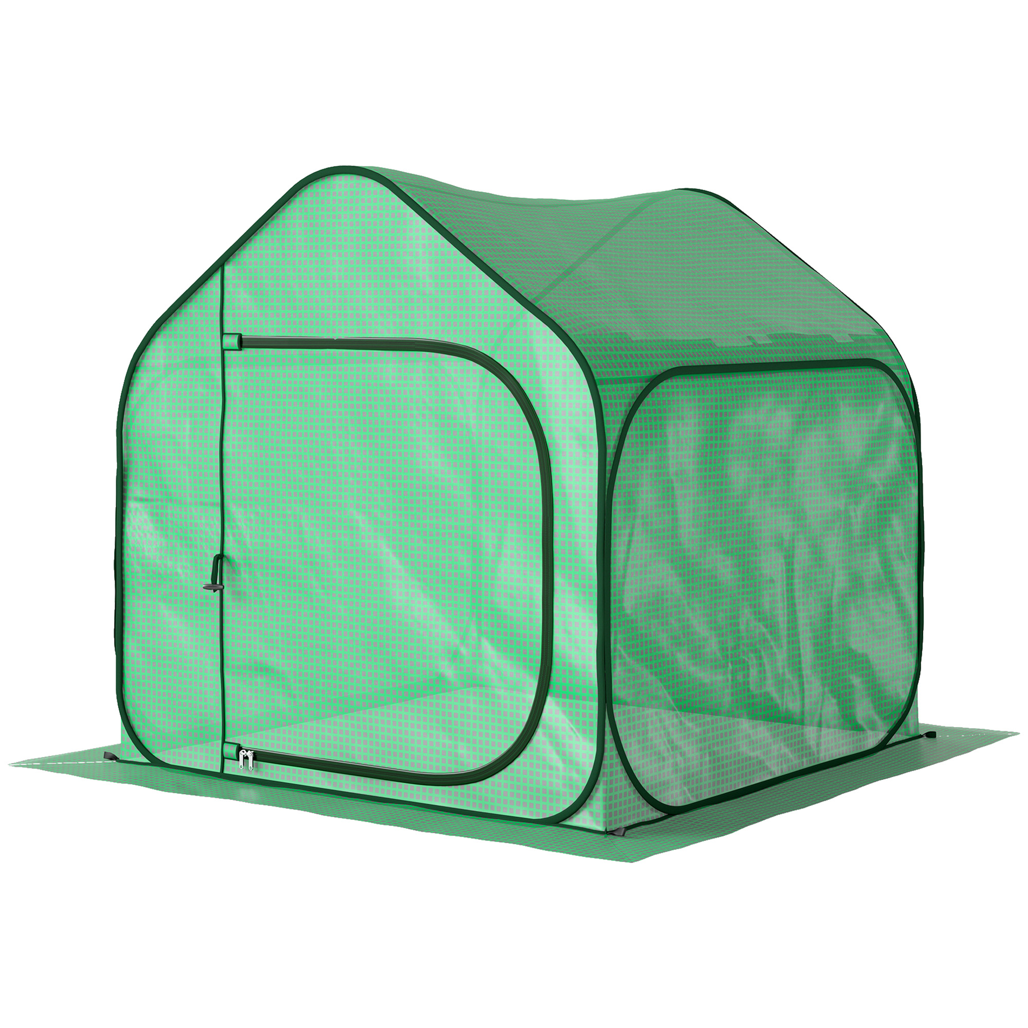 Outsunny Balkon Gewächshaus Pop-up mit Reißverschlusseingang, Faltbares Pflanzengewächshaus aus Stahl und PE 140g/m², Garten-Gewächshaus für Pflanzen, Blumen und Gemüse, 150x148x148 cm, Grün Aosom