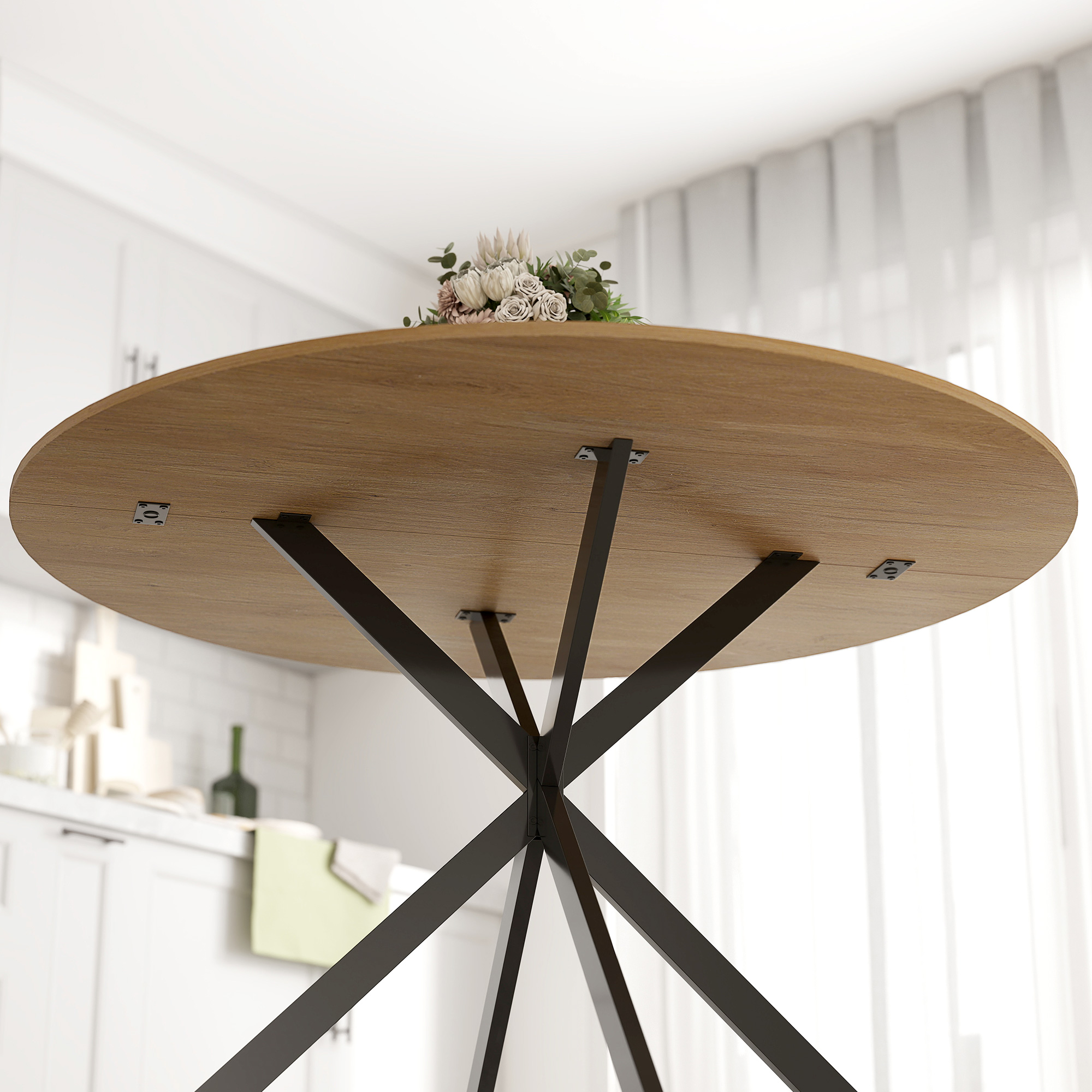 Table à manger - HOMCOM - ronde - 4 personnes - 120 cm - style industriel - plateau aspect bois