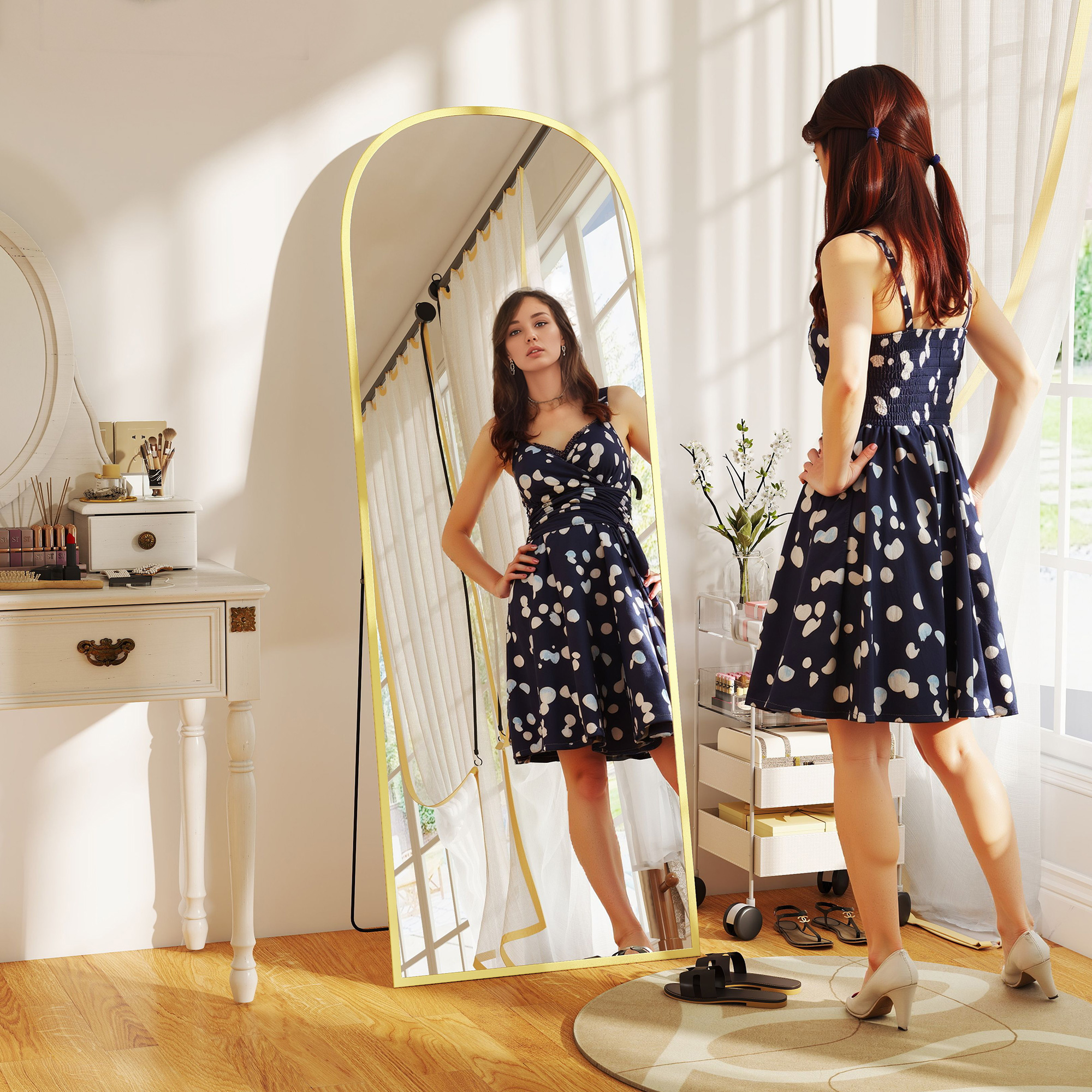 HOMCOM 165cm Aluminium Frame Standing Mirror - Gold