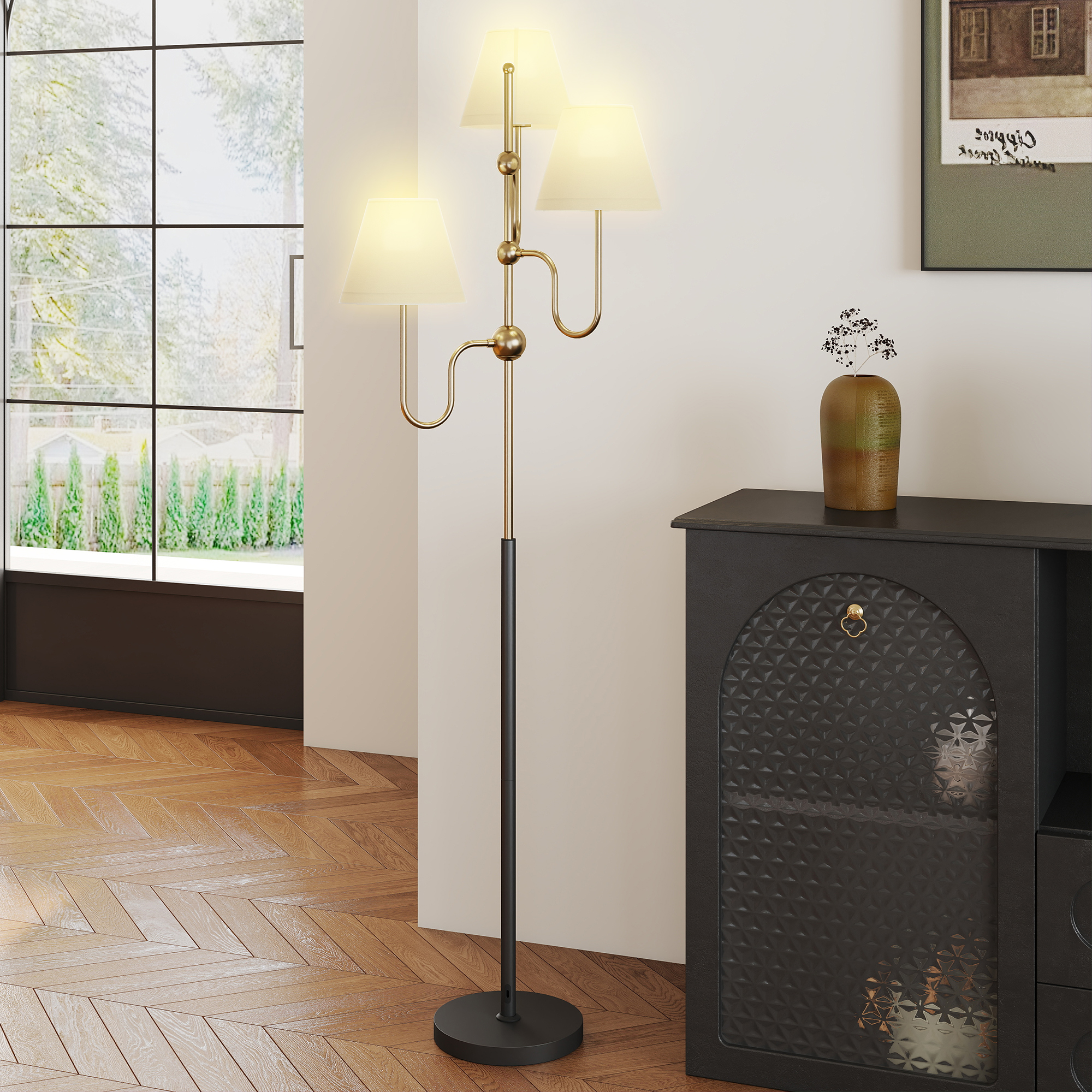 HOMCOM Floor Lamp, 165 cm Tall Standing Lamp with 3 Light and Foot Switch for Living Room, Bedroom, Bedside, Office, E27 Base Without Bulb (40W Max) 8